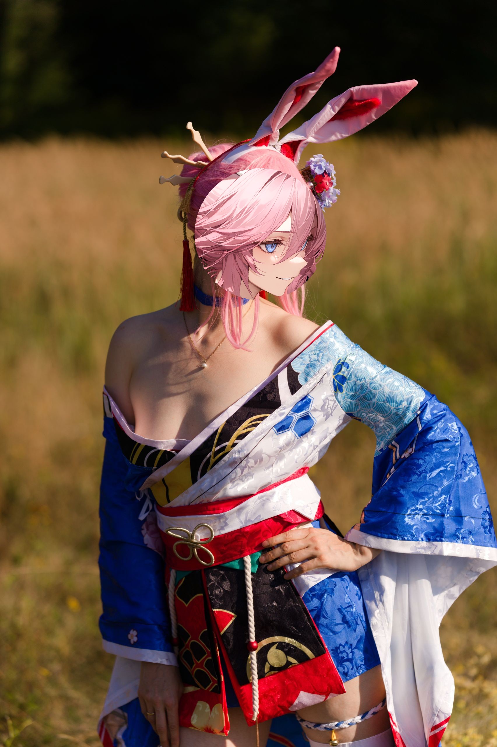 Summer Outdoor Yae Sakura in Blooming Maiko Kimono and White Stockings image 57
