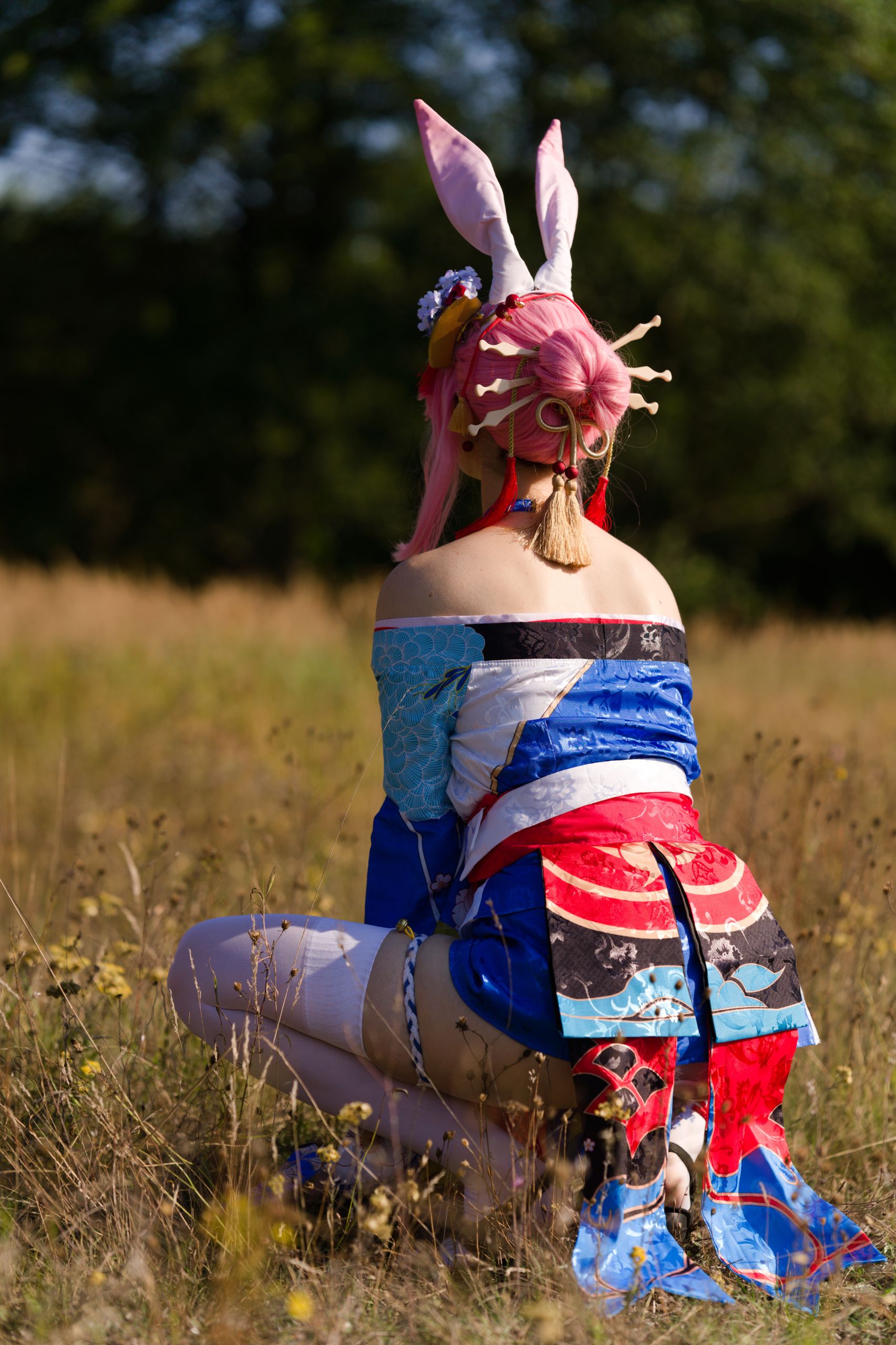 Summer Outdoor Yae Sakura in Blooming Maiko Kimono and White Stockings image 58