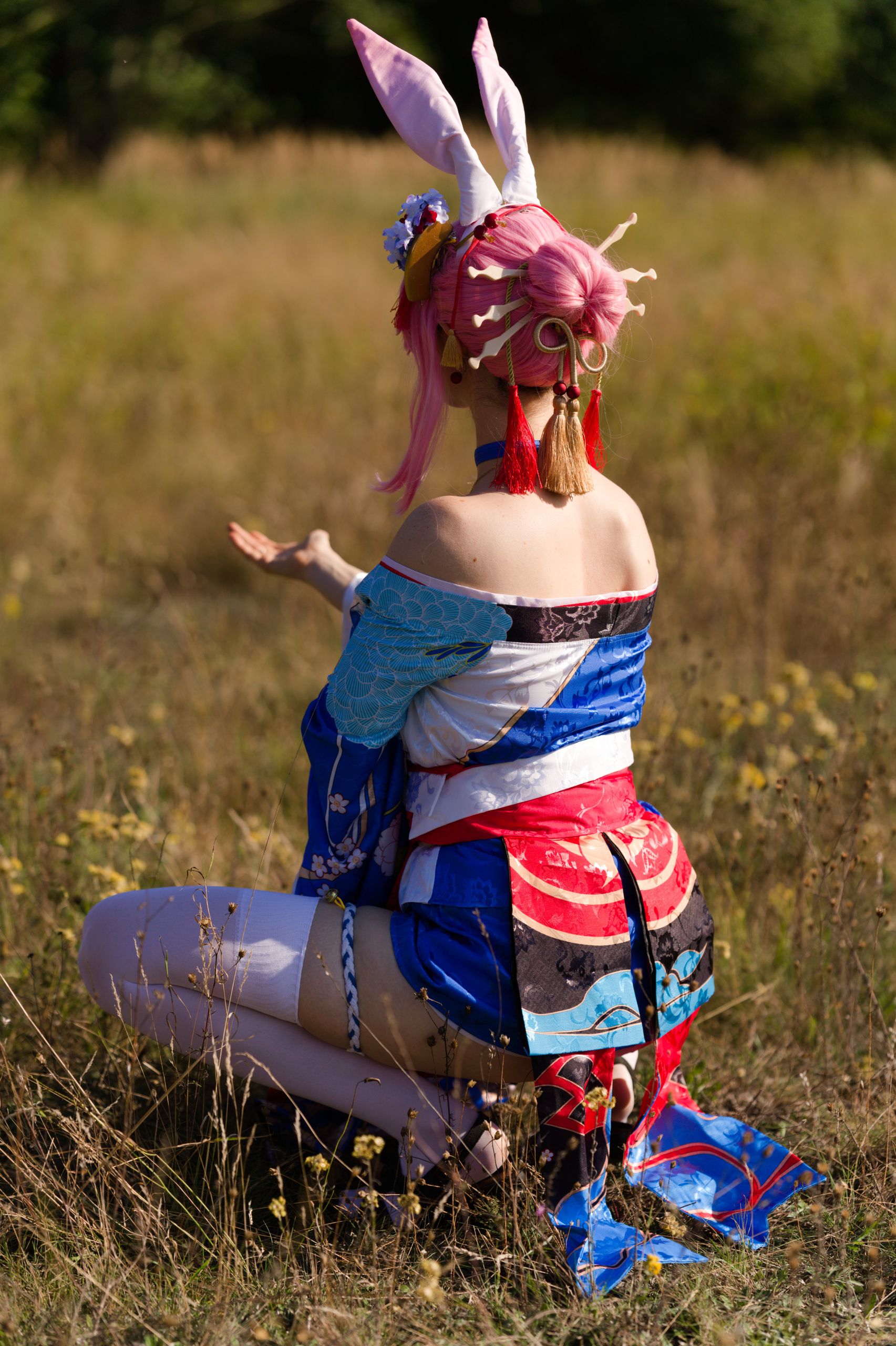 Summer Outdoor Yae Sakura in Blooming Maiko Kimono and White Stockings image 59
