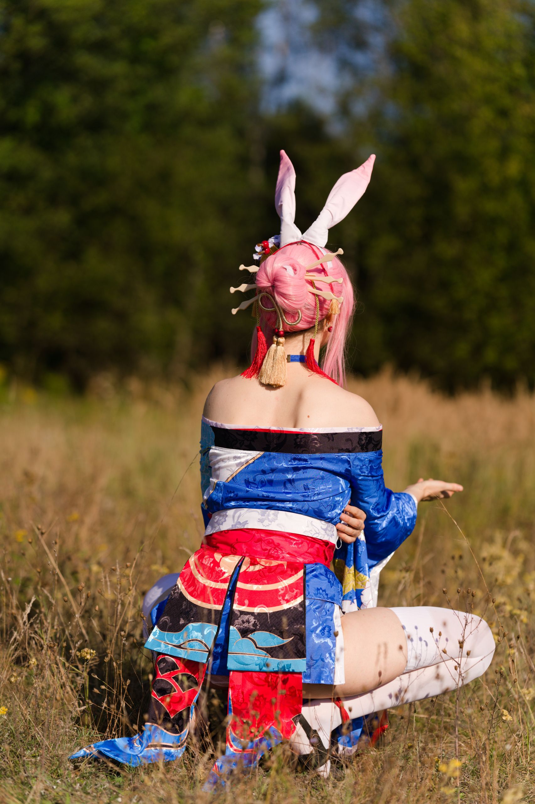 Summer Outdoor Yae Sakura in Blooming Maiko Kimono and White Stockings image 60