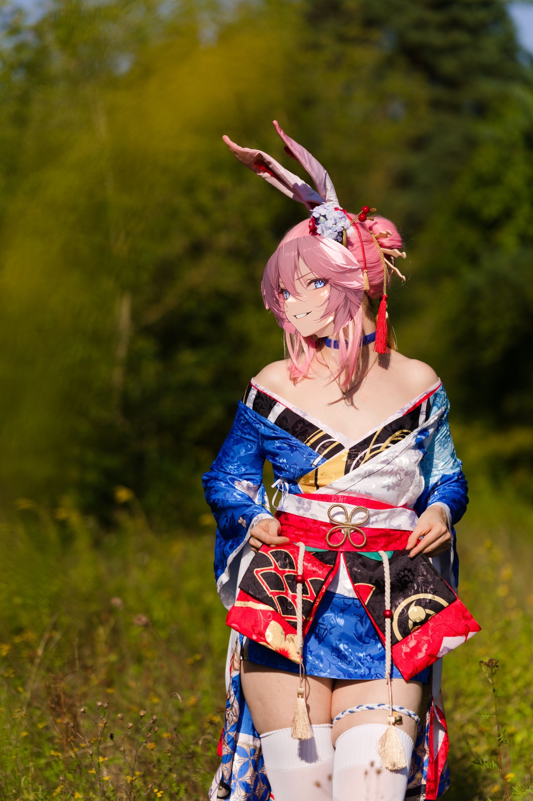 Summer Outdoor Yae Sakura in Blooming Maiko Kimono and White Stockings image 62