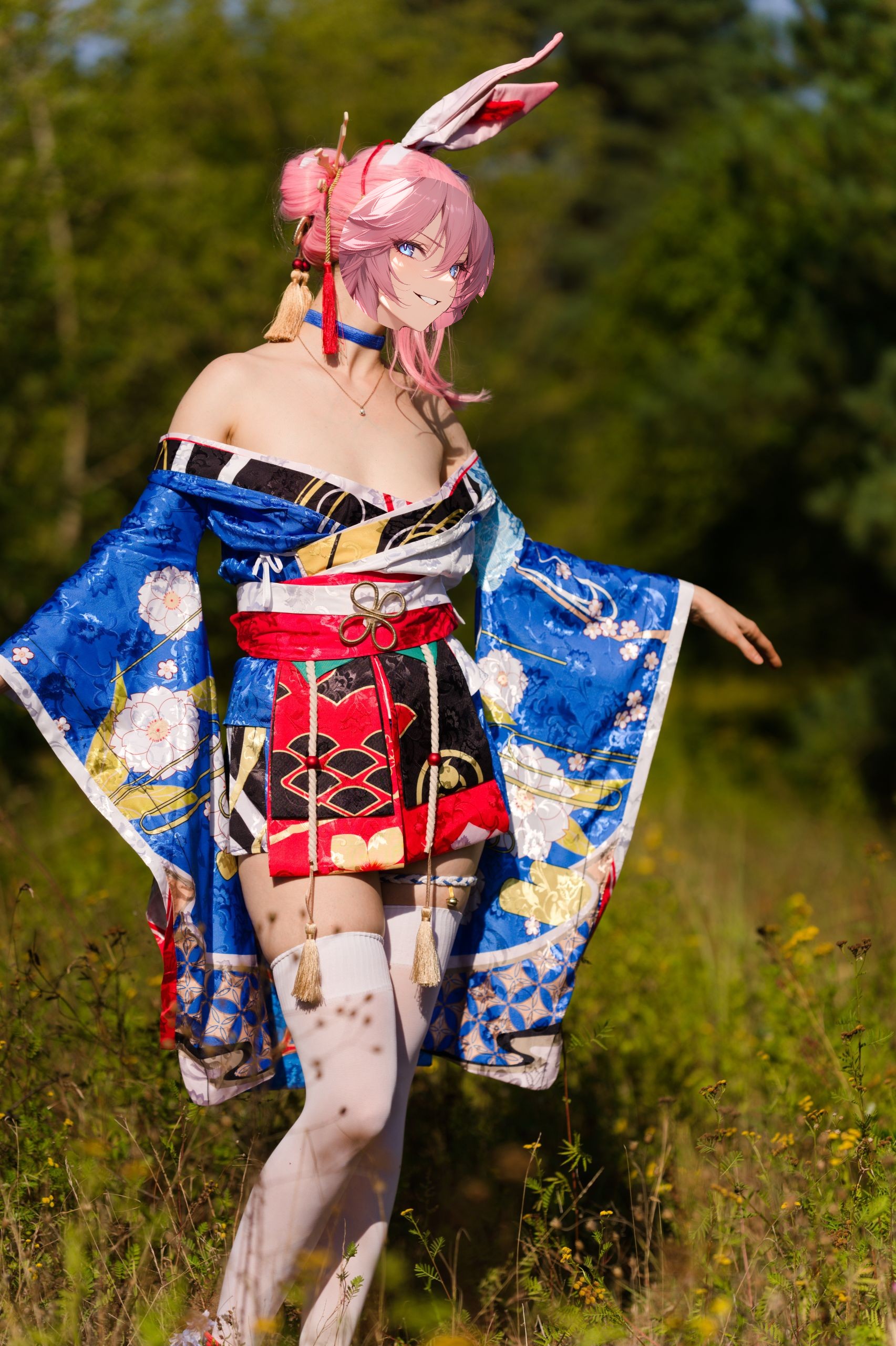 Summer Outdoor Yae Sakura in Blooming Maiko Kimono and White Stockings image 63
