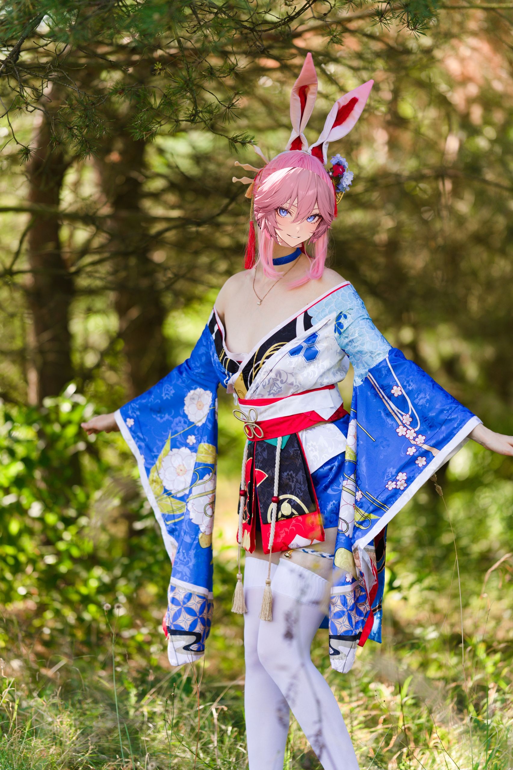 Summer Outdoor Yae Sakura in Blooming Maiko Kimono and White Stockings image 67