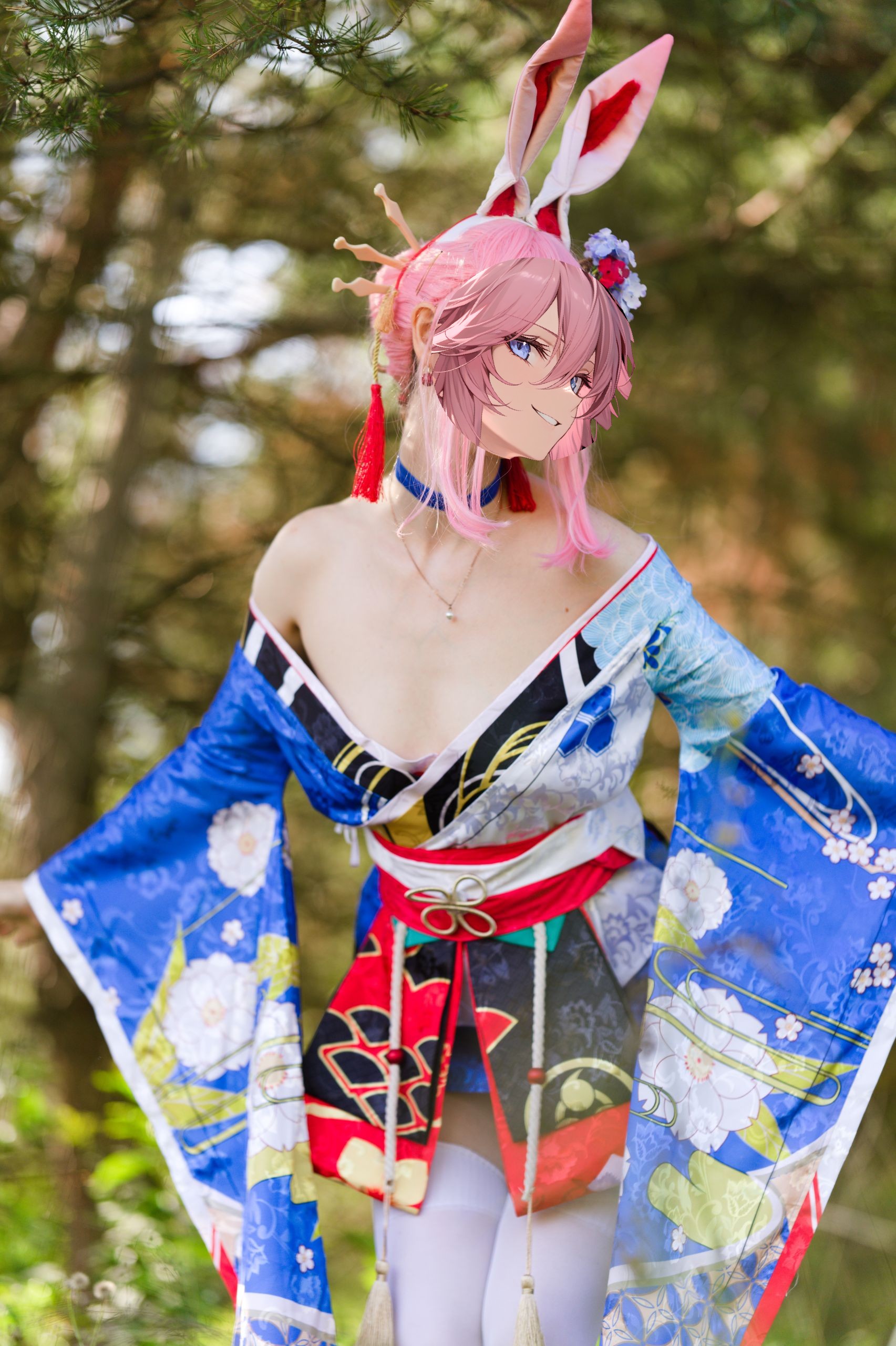 Summer Outdoor Yae Sakura in Blooming Maiko Kimono and White Stockings image 68