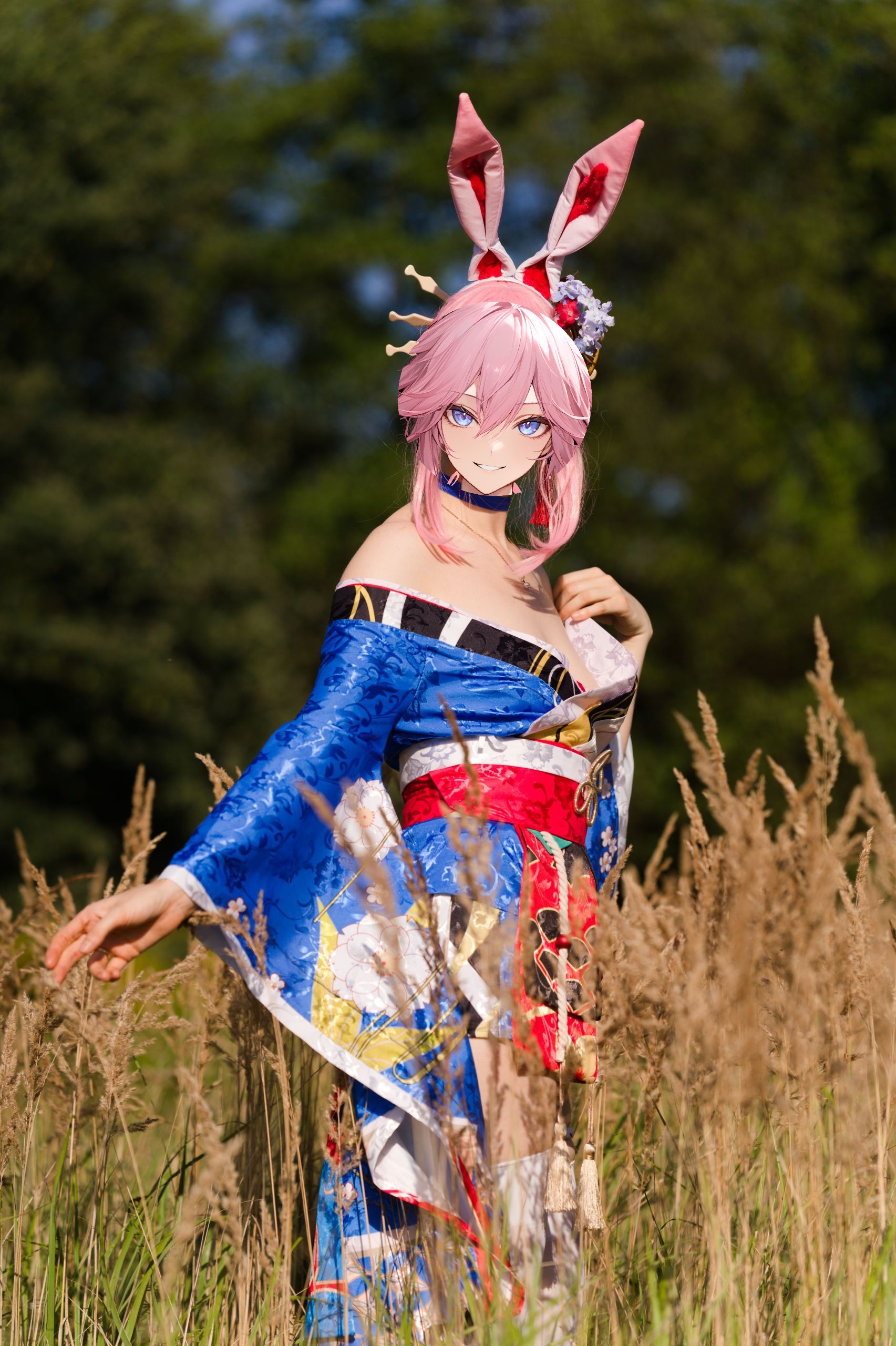 Summer Outdoor Yae Sakura in Blooming Maiko Kimono and White Stockings image 7