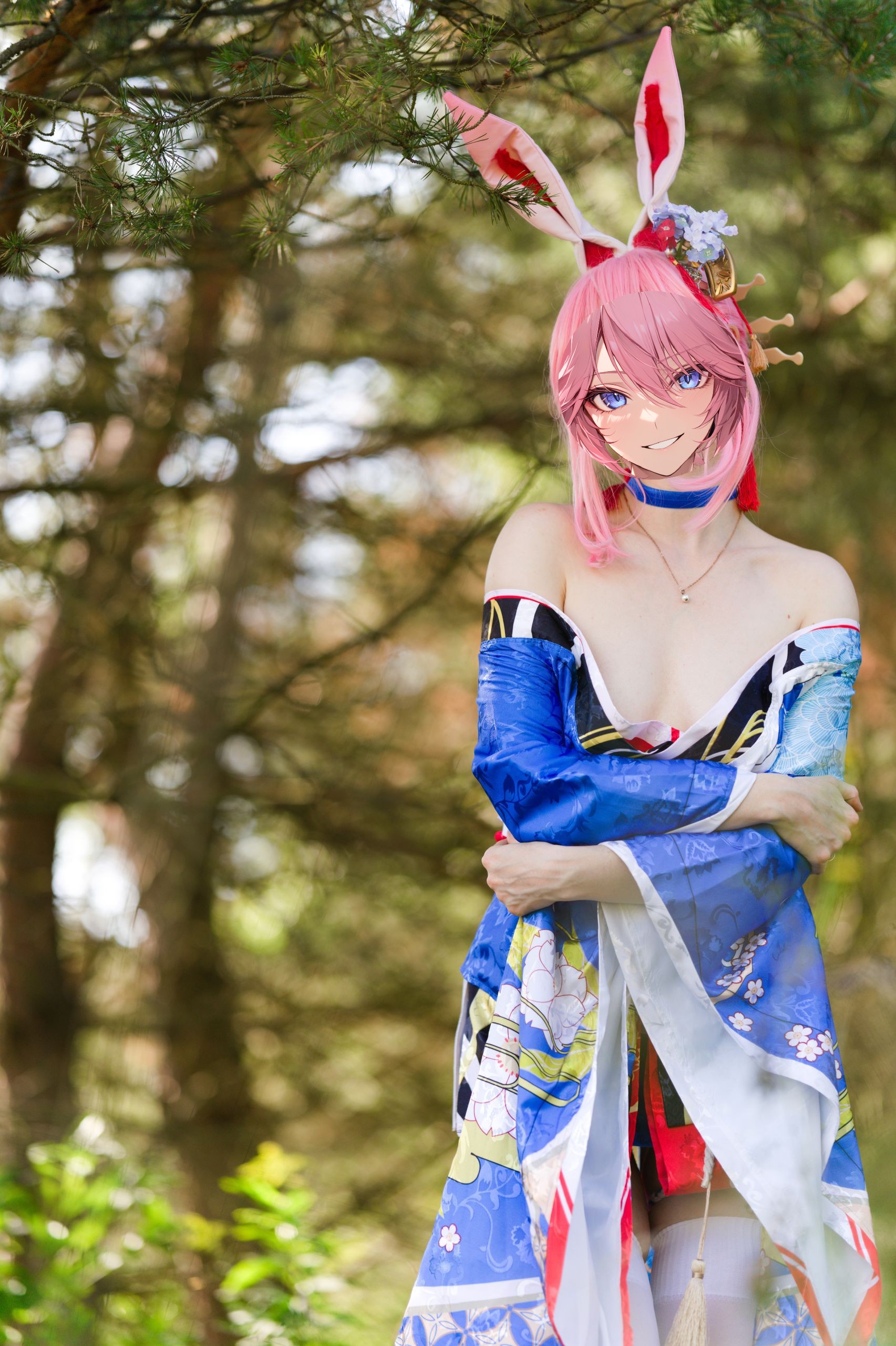 Summer Outdoor Yae Sakura in Blooming Maiko Kimono and White Stockings image 69
