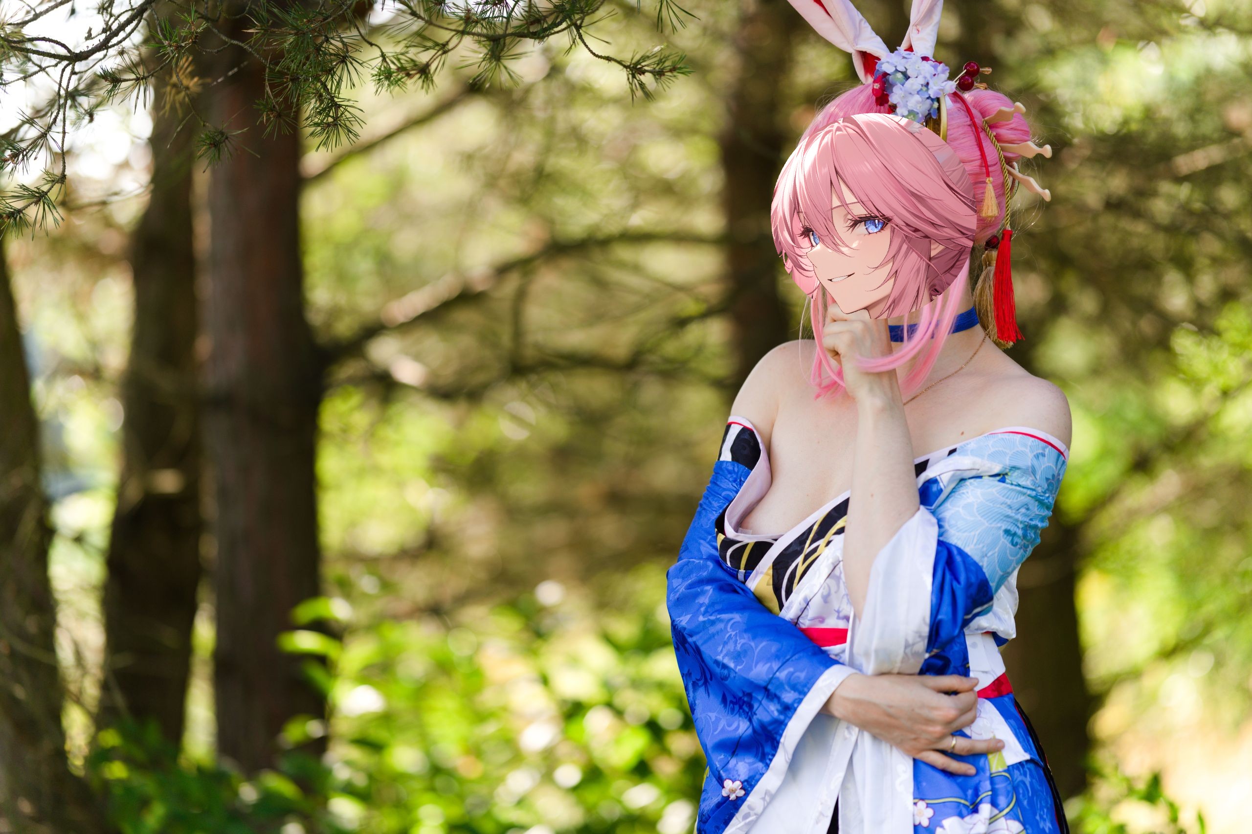 Summer Outdoor Yae Sakura in Blooming Maiko Kimono and White Stockings image 70