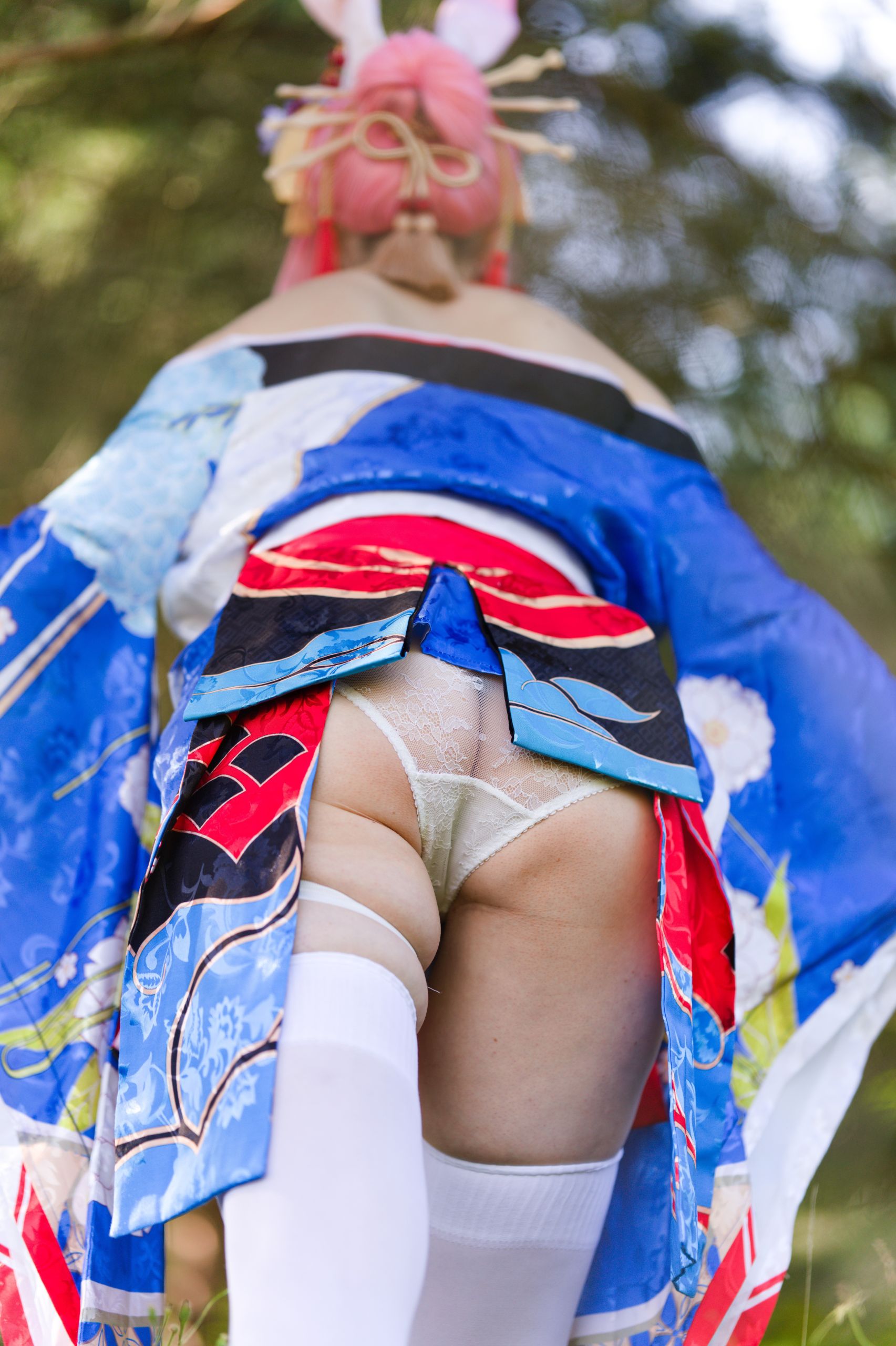 Summer Outdoor Yae Sakura in Blooming Maiko Kimono and White Stockings image 72