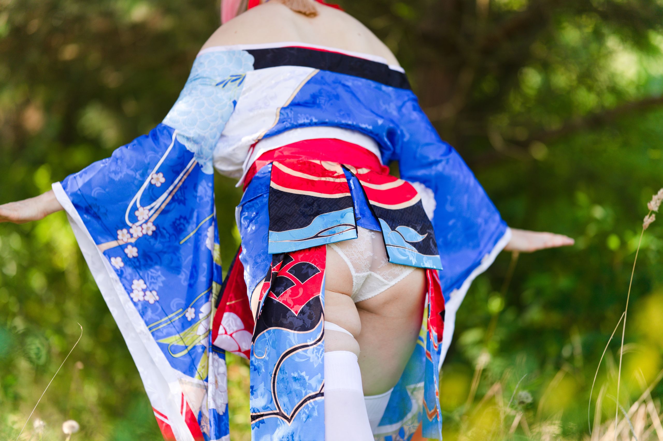Summer Outdoor Yae Sakura in Blooming Maiko Kimono and White Stockings image 73