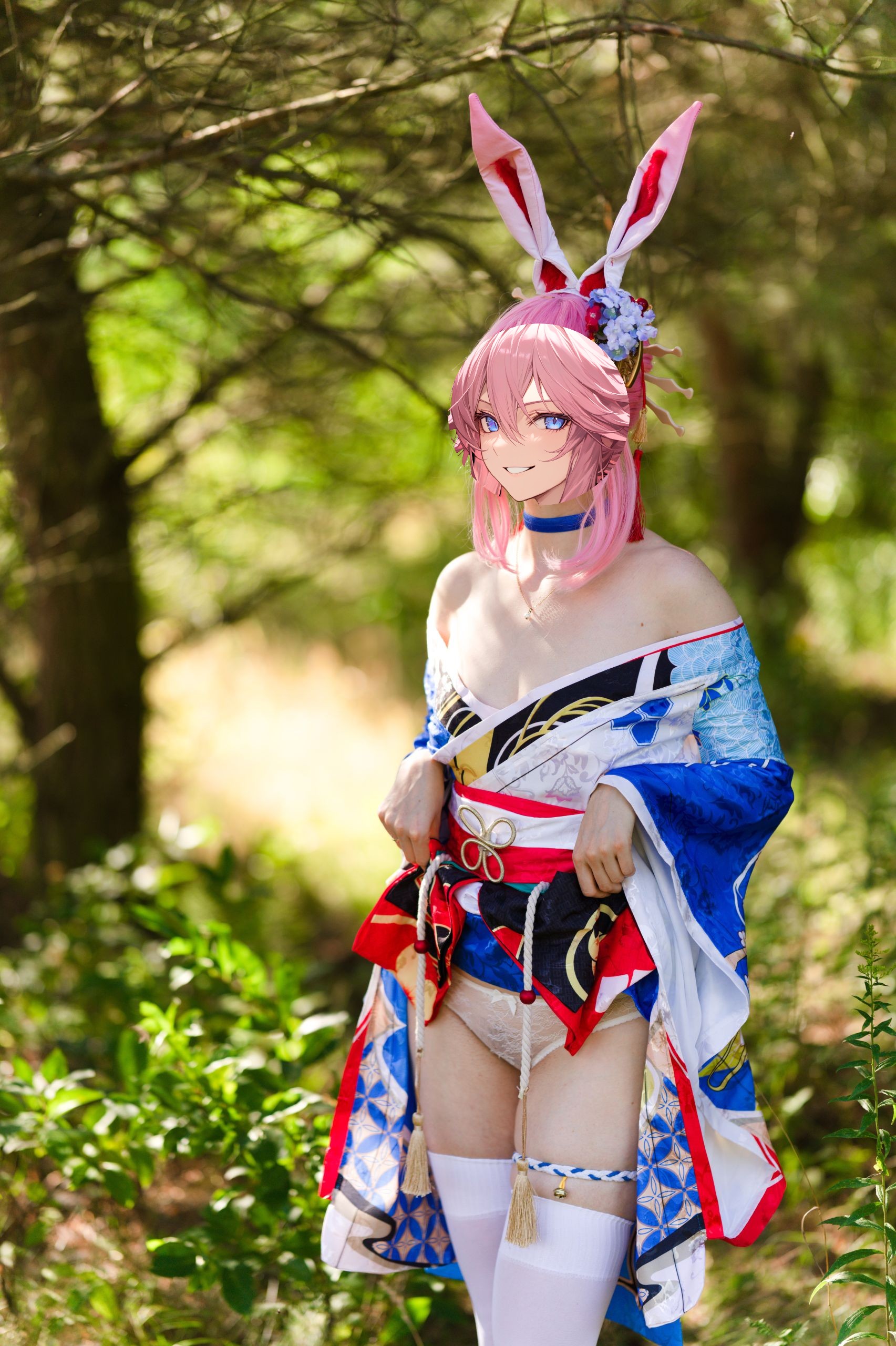 Summer Outdoor Yae Sakura in Blooming Maiko Kimono and White Stockings image 77