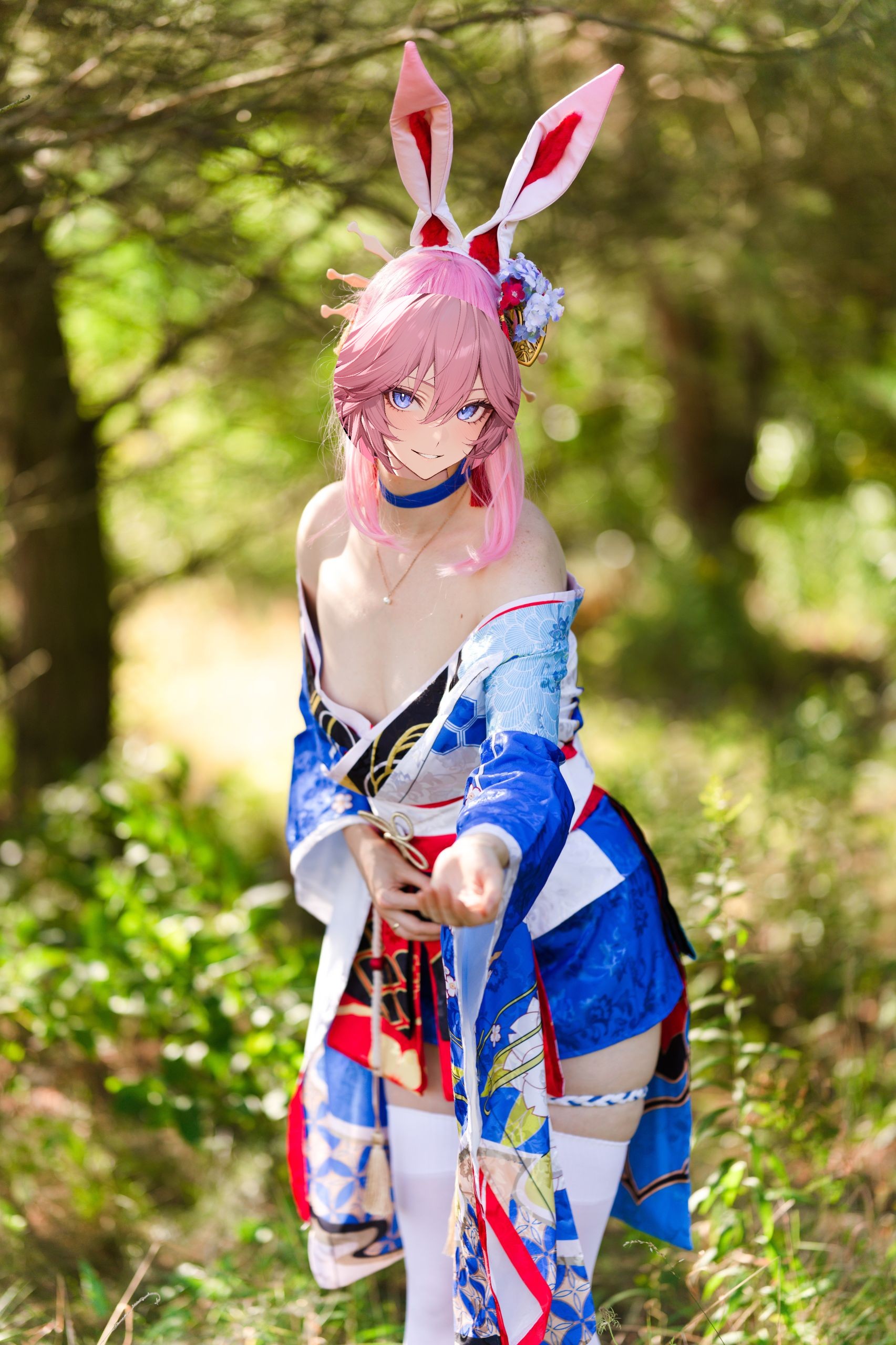 Summer Outdoor Yae Sakura in Blooming Maiko Kimono and White Stockings image 78
