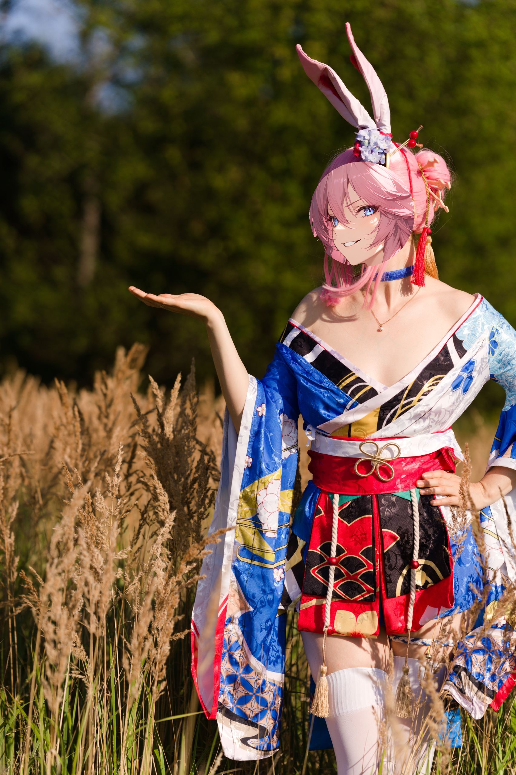 Summer Outdoor Yae Sakura in Blooming Maiko Kimono and White Stockings image 8