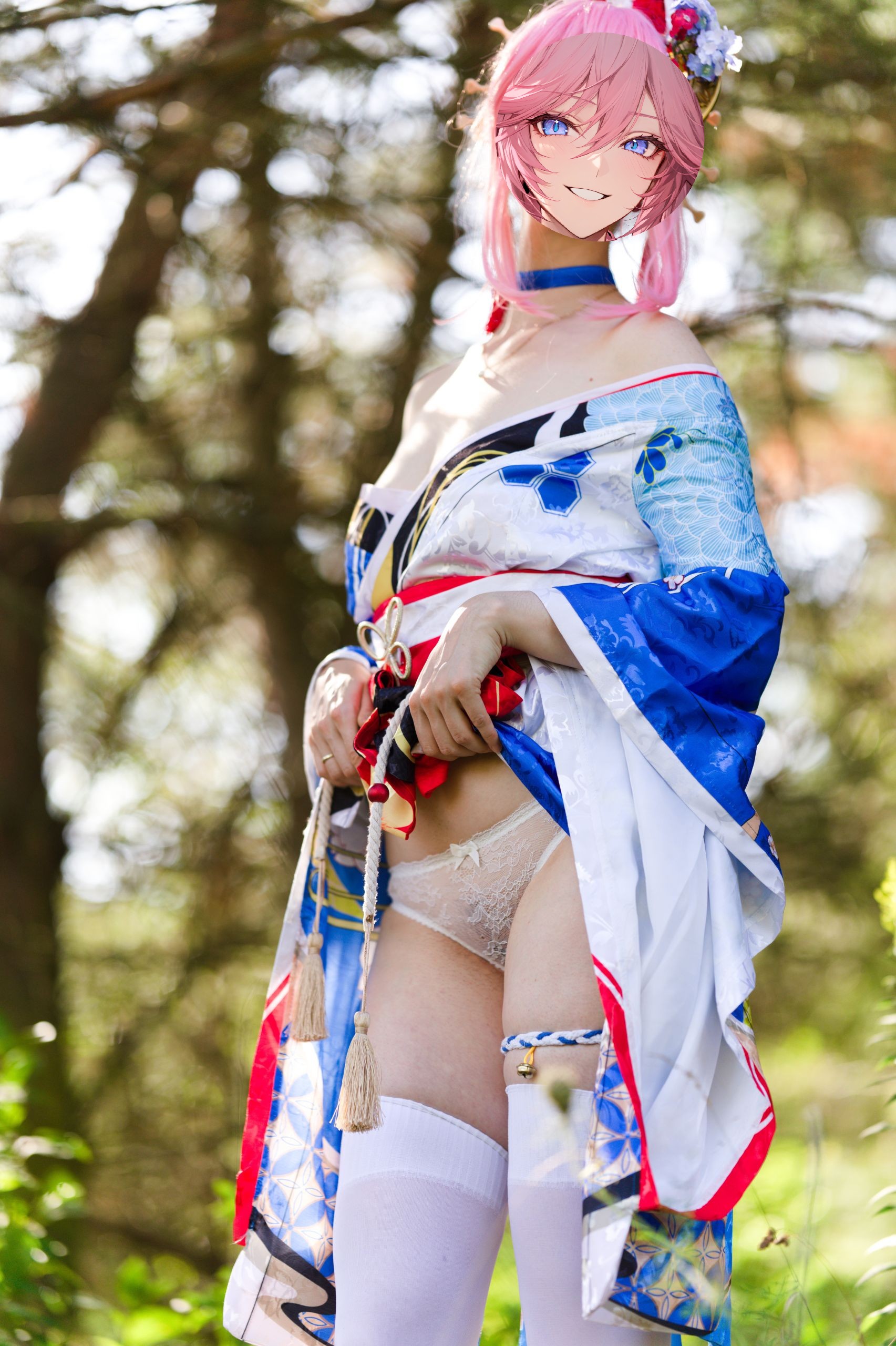 Summer Outdoor Yae Sakura in Blooming Maiko Kimono and White Stockings image 80