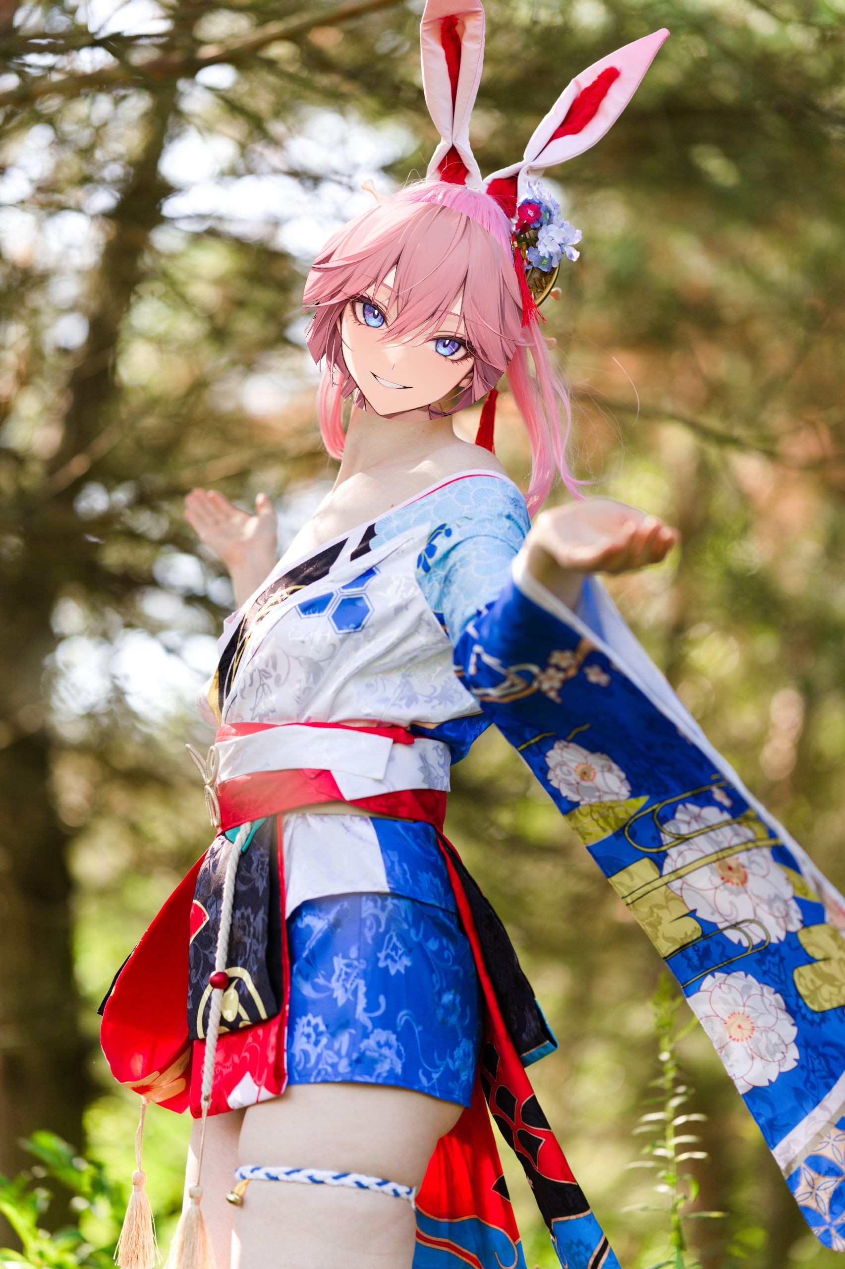 Summer Outdoor Yae Sakura in Blooming Maiko Kimono and White Stockings image 81
