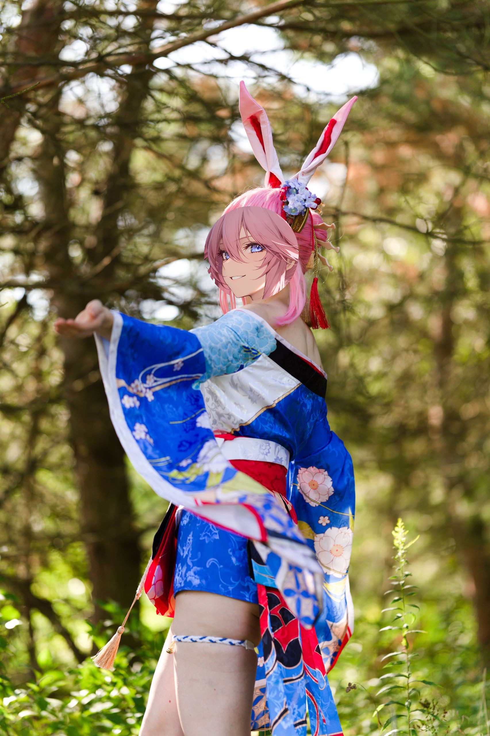 Summer Outdoor Yae Sakura in Blooming Maiko Kimono and White Stockings image 82