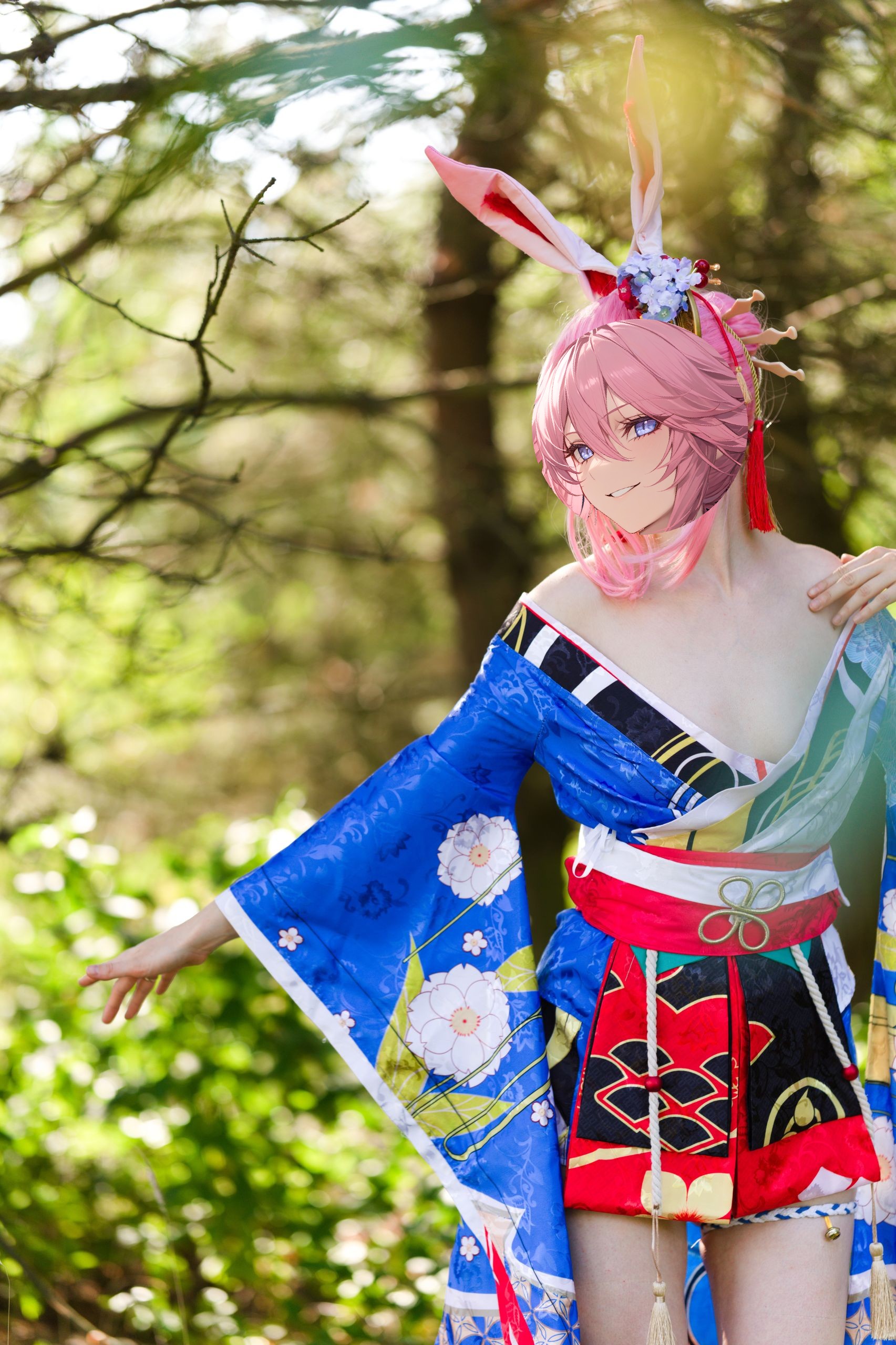Summer Outdoor Yae Sakura in Blooming Maiko Kimono and White Stockings image 83