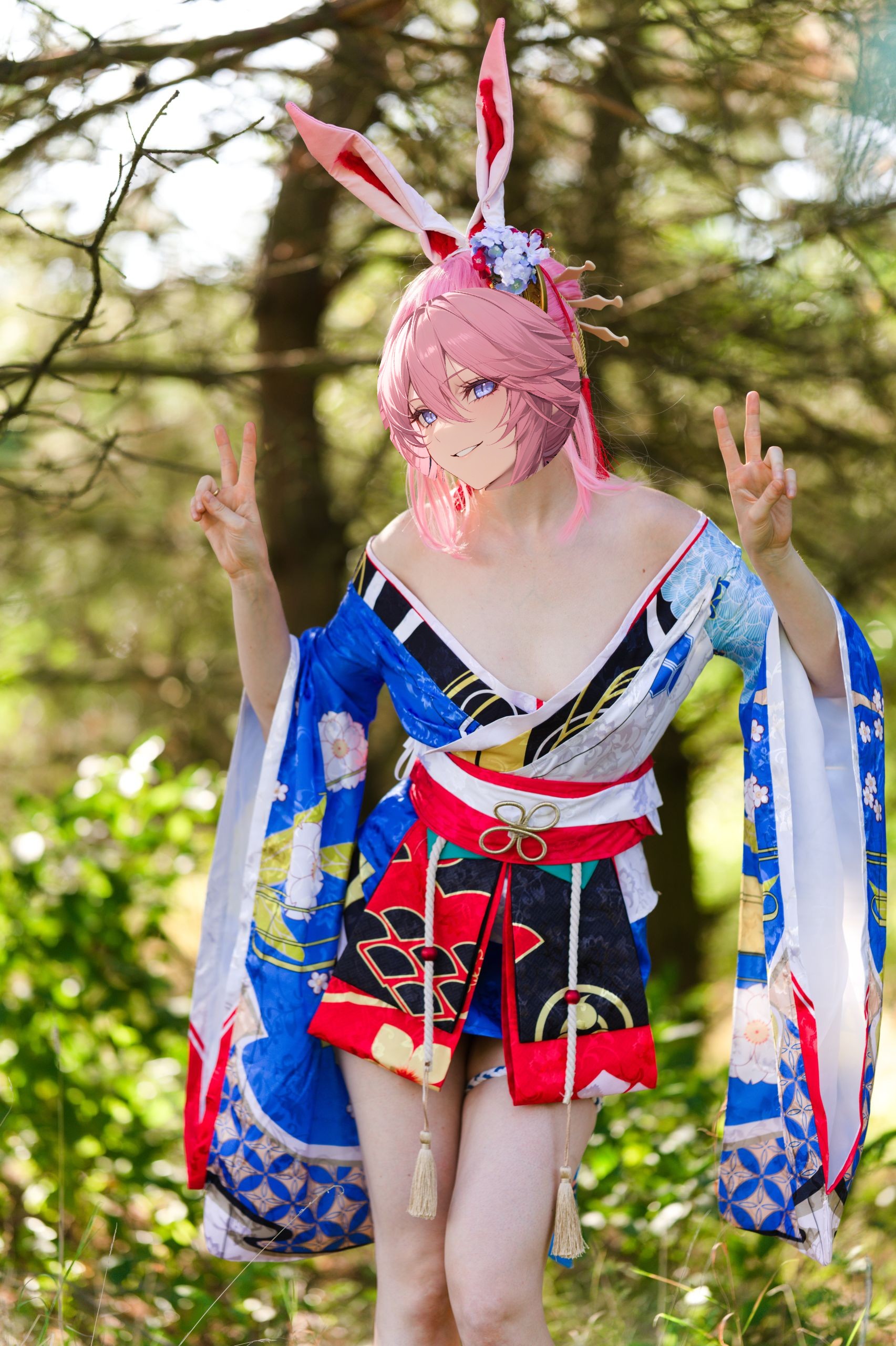 Summer Outdoor Yae Sakura in Blooming Maiko Kimono and White Stockings image 84