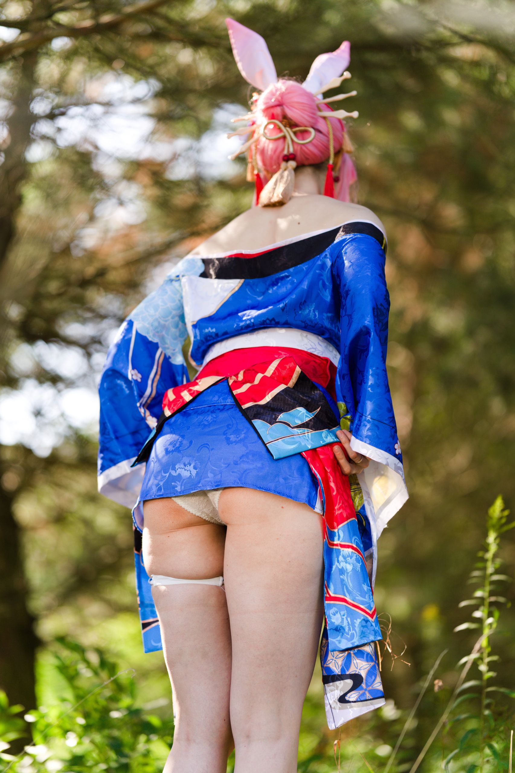 Summer Outdoor Yae Sakura in Blooming Maiko Kimono and White Stockings image 87