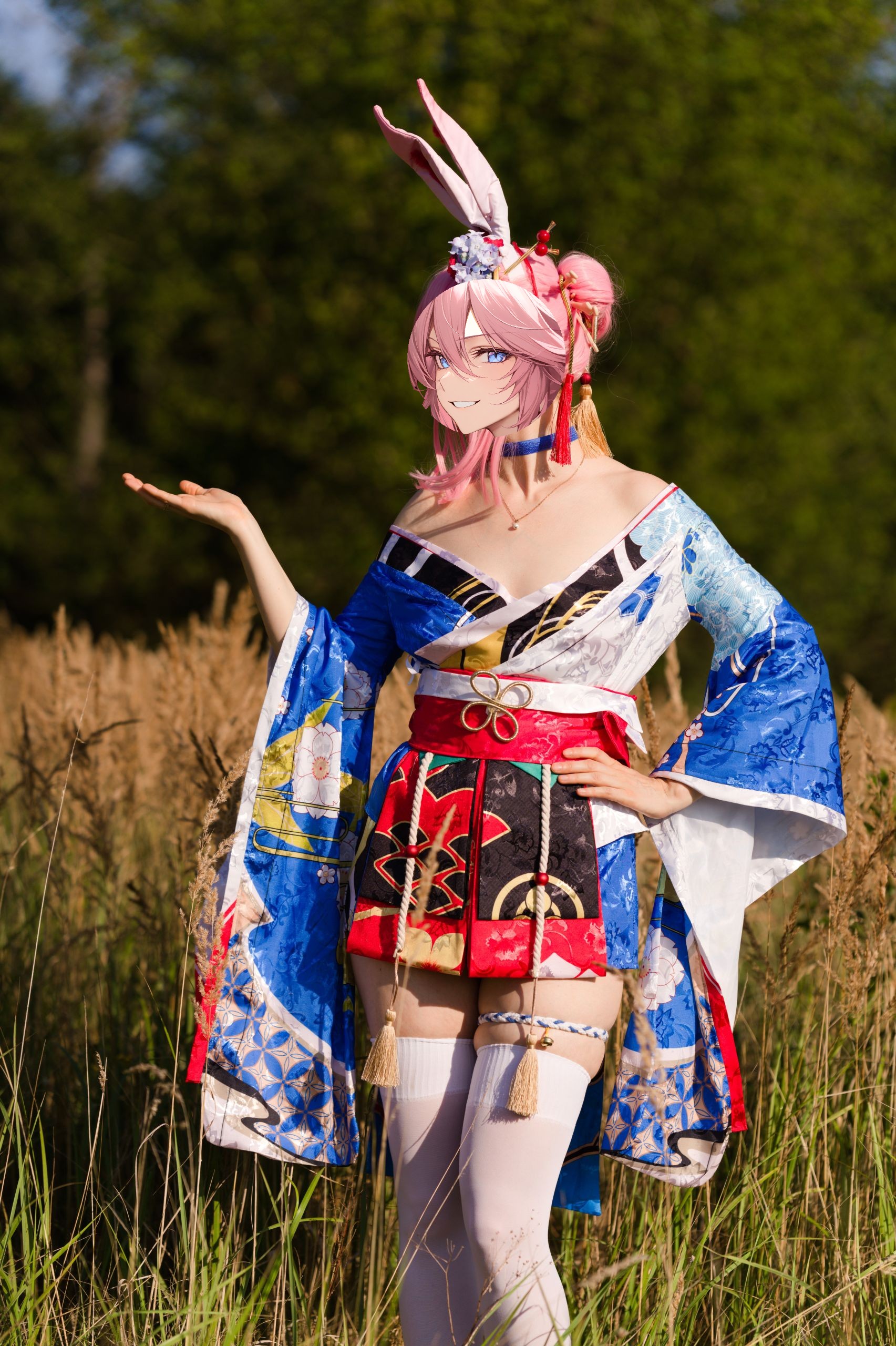 Summer Outdoor Yae Sakura in Blooming Maiko Kimono and White Stockings image 9