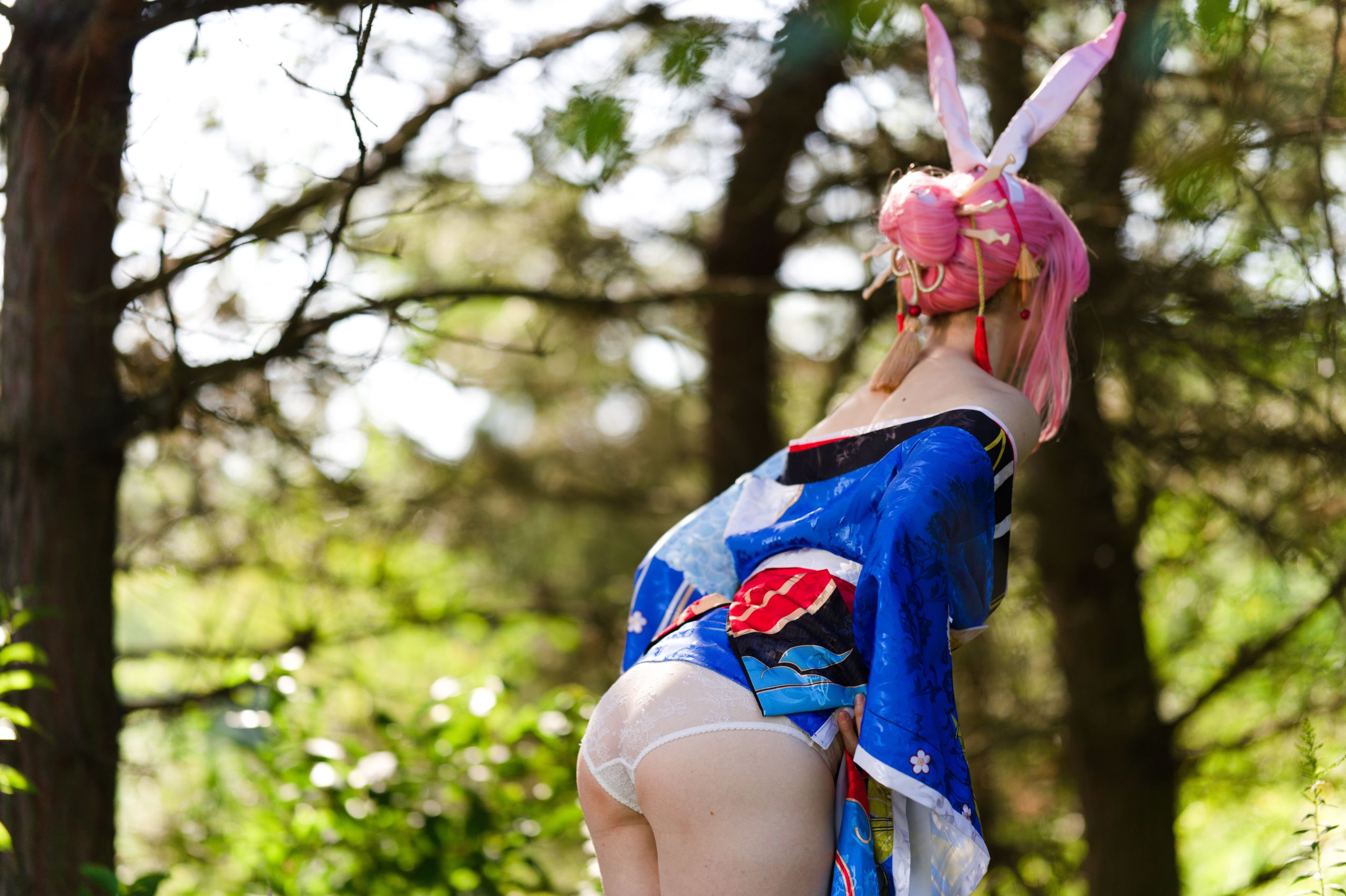 Summer Outdoor Yae Sakura in Blooming Maiko Kimono and White Stockings image 91