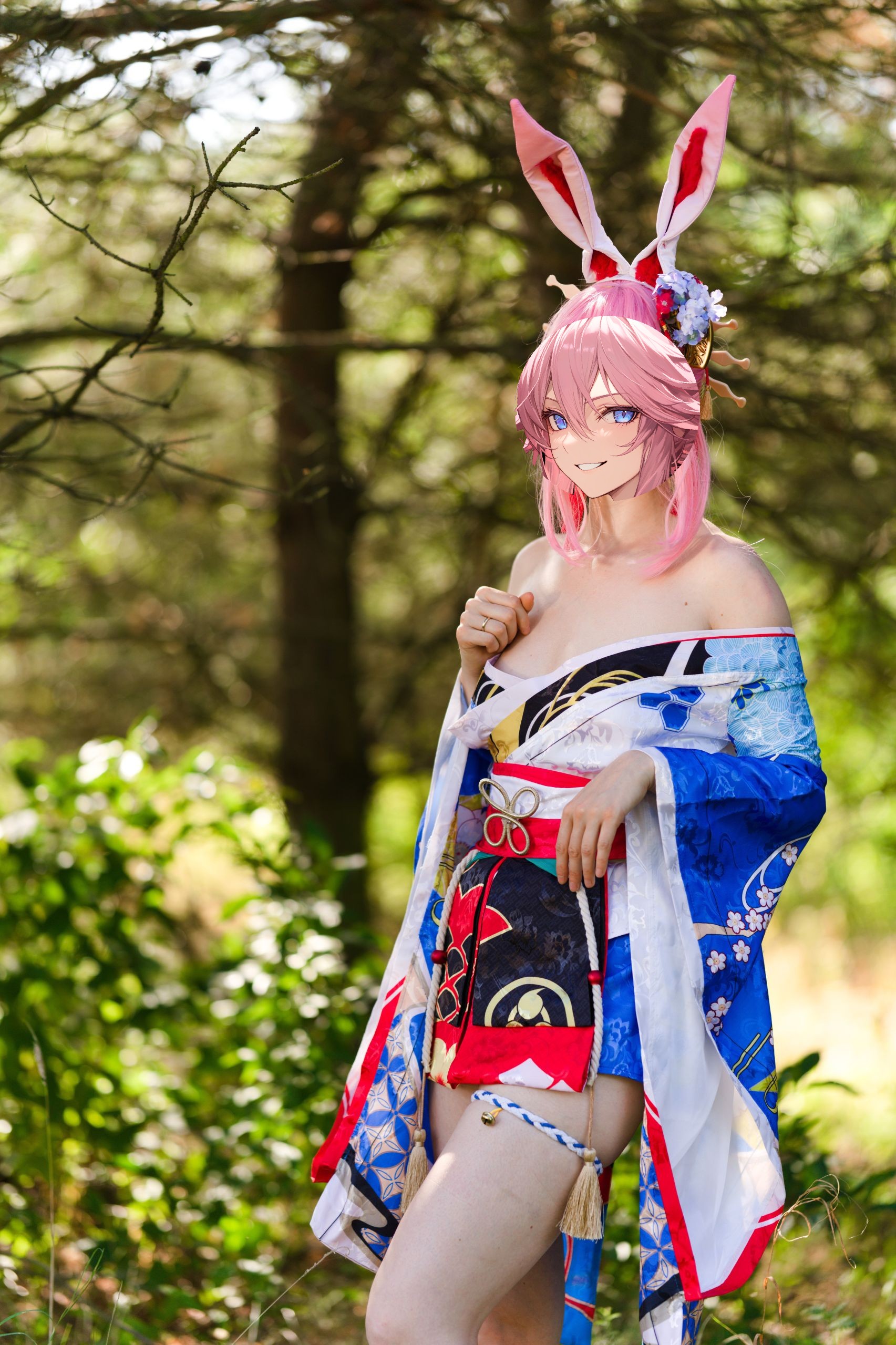 Summer Outdoor Yae Sakura in Blooming Maiko Kimono and White Stockings image 93