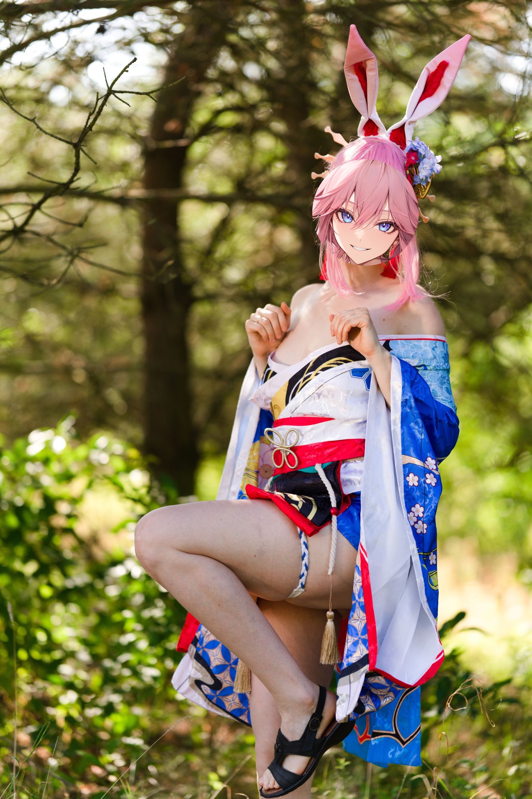 Summer Outdoor Yae Sakura in Blooming Maiko Kimono and White Stockings image 94