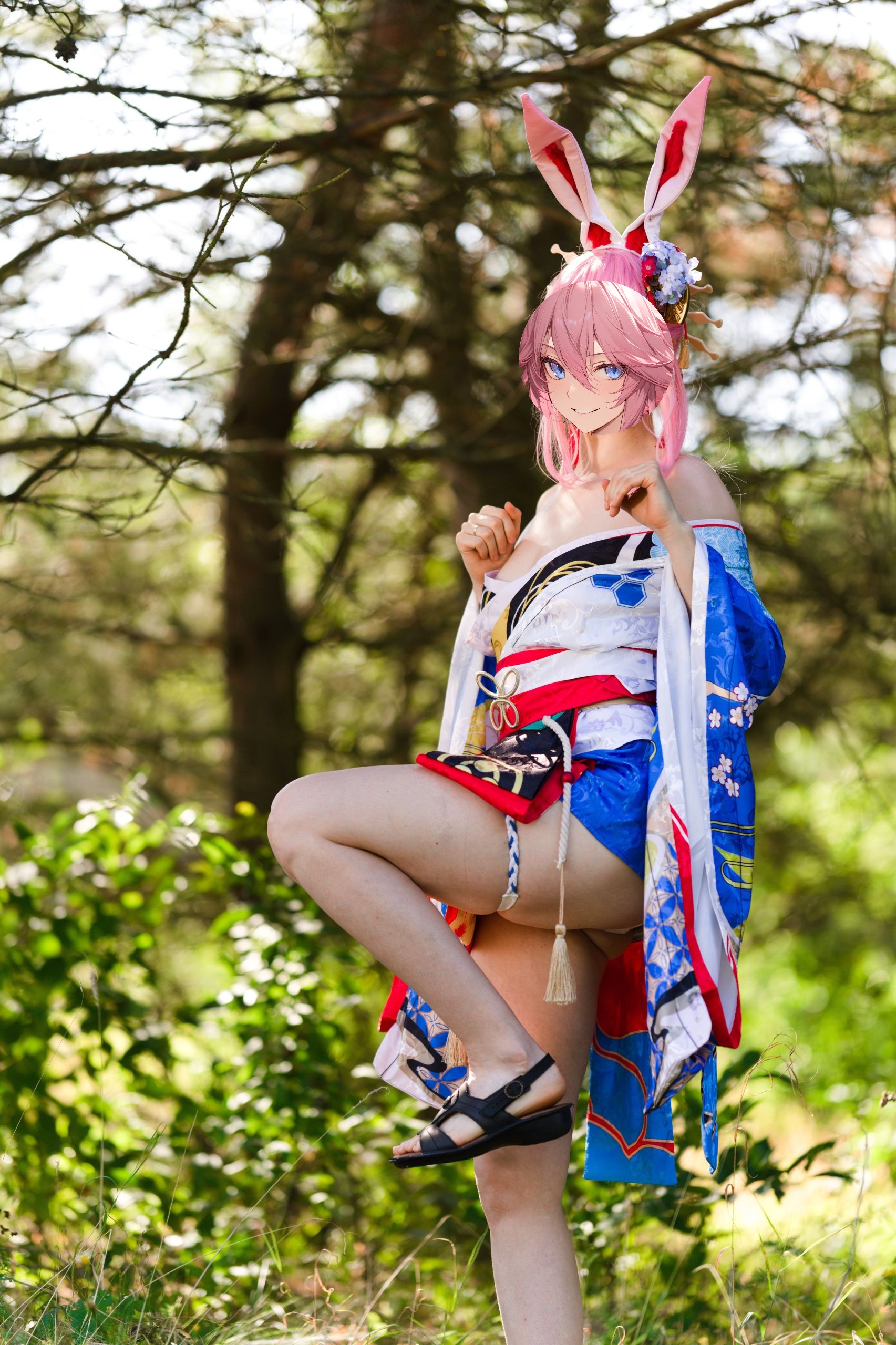 Summer Outdoor Yae Sakura in Blooming Maiko Kimono and White Stockings image 95