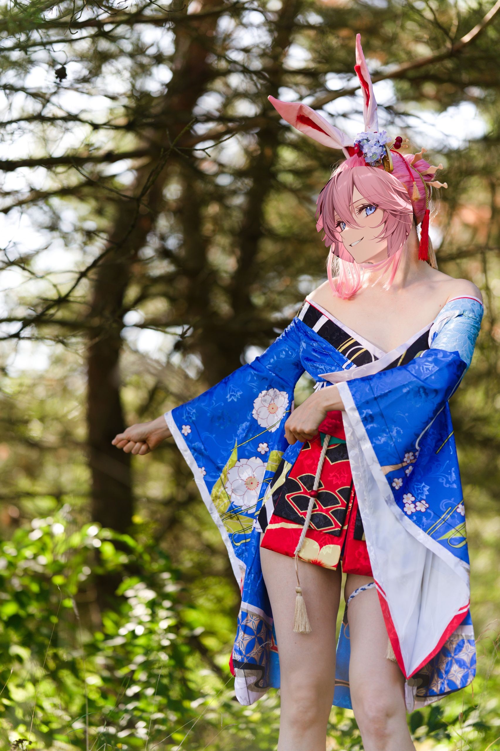 Summer Outdoor Yae Sakura in Blooming Maiko Kimono and White Stockings image 97