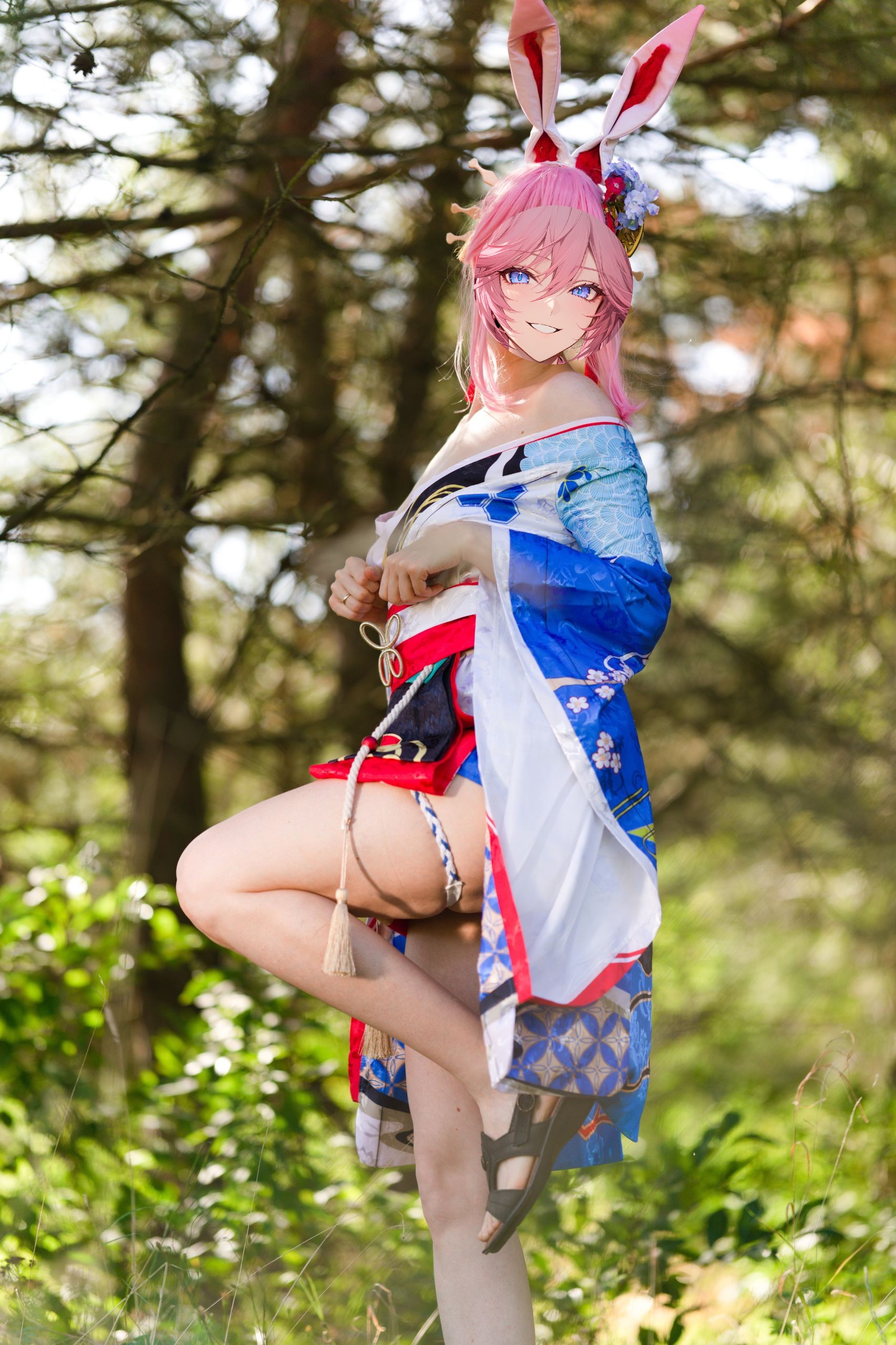 Summer Outdoor Yae Sakura in Blooming Maiko Kimono and White Stockings image 98