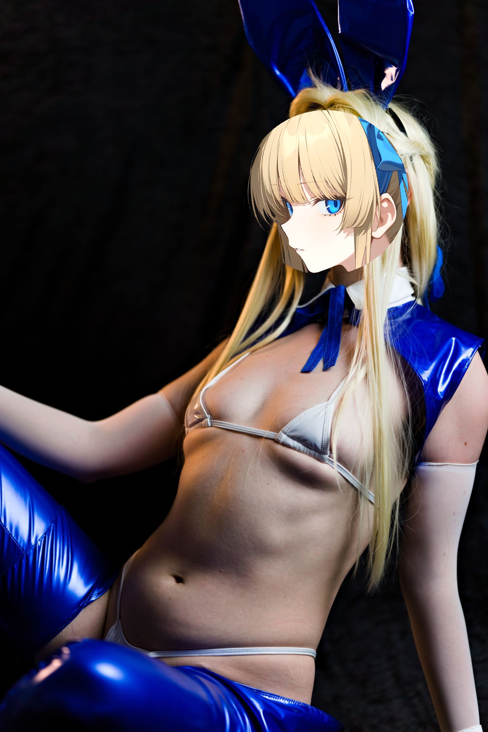 Asuma Toki in Blue Latex Reverse Bunnysuit and White Gloves image 24