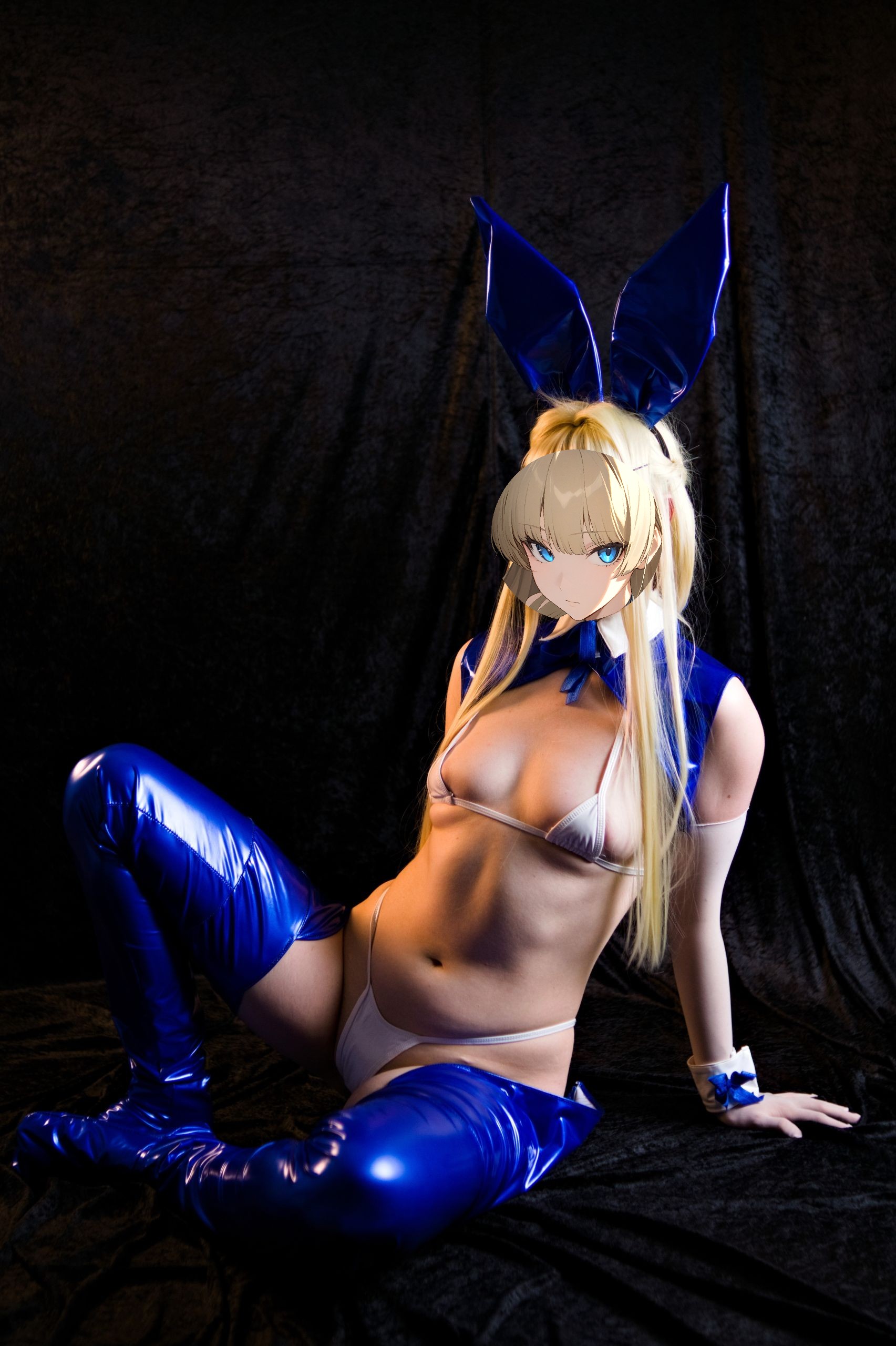 Asuma Toki in Blue Latex Reverse Bunnysuit and White Gloves image 39