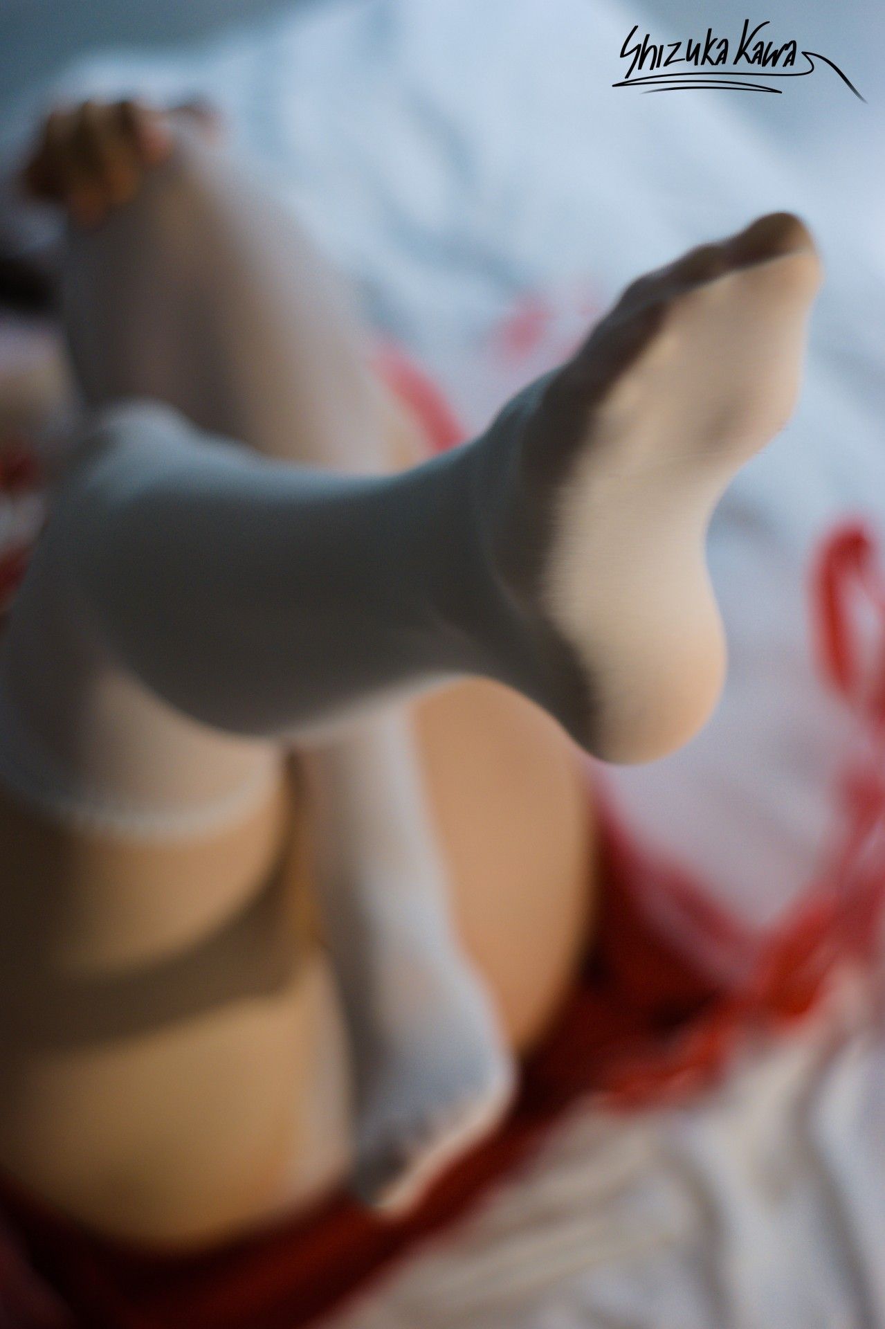 Miko Priestess in See-through Kimono, Red Miniskirt and White Lingerie with Foxy Ears and Tail image 4