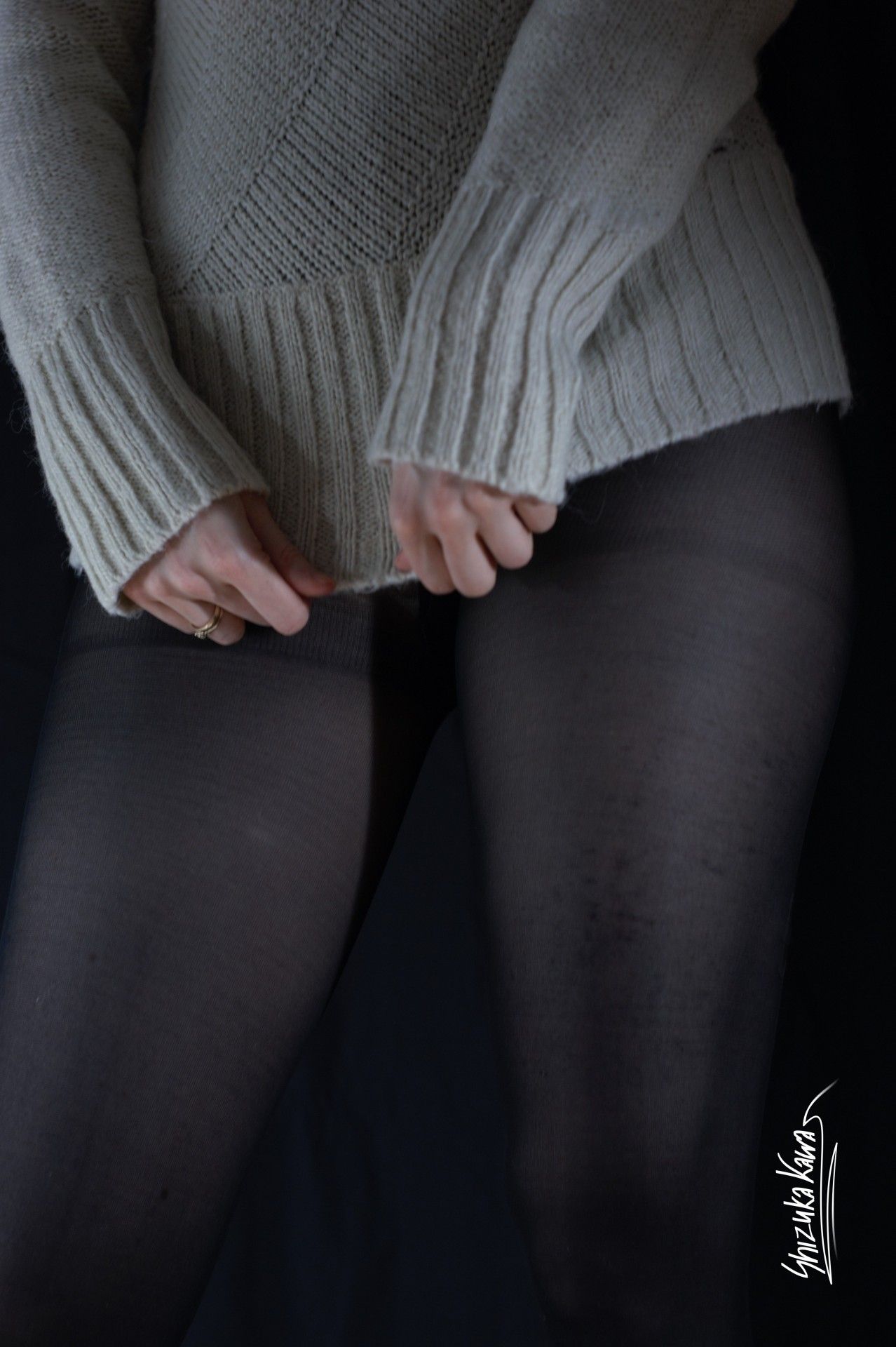 Beige Sweater and Black Pantyhose image 1