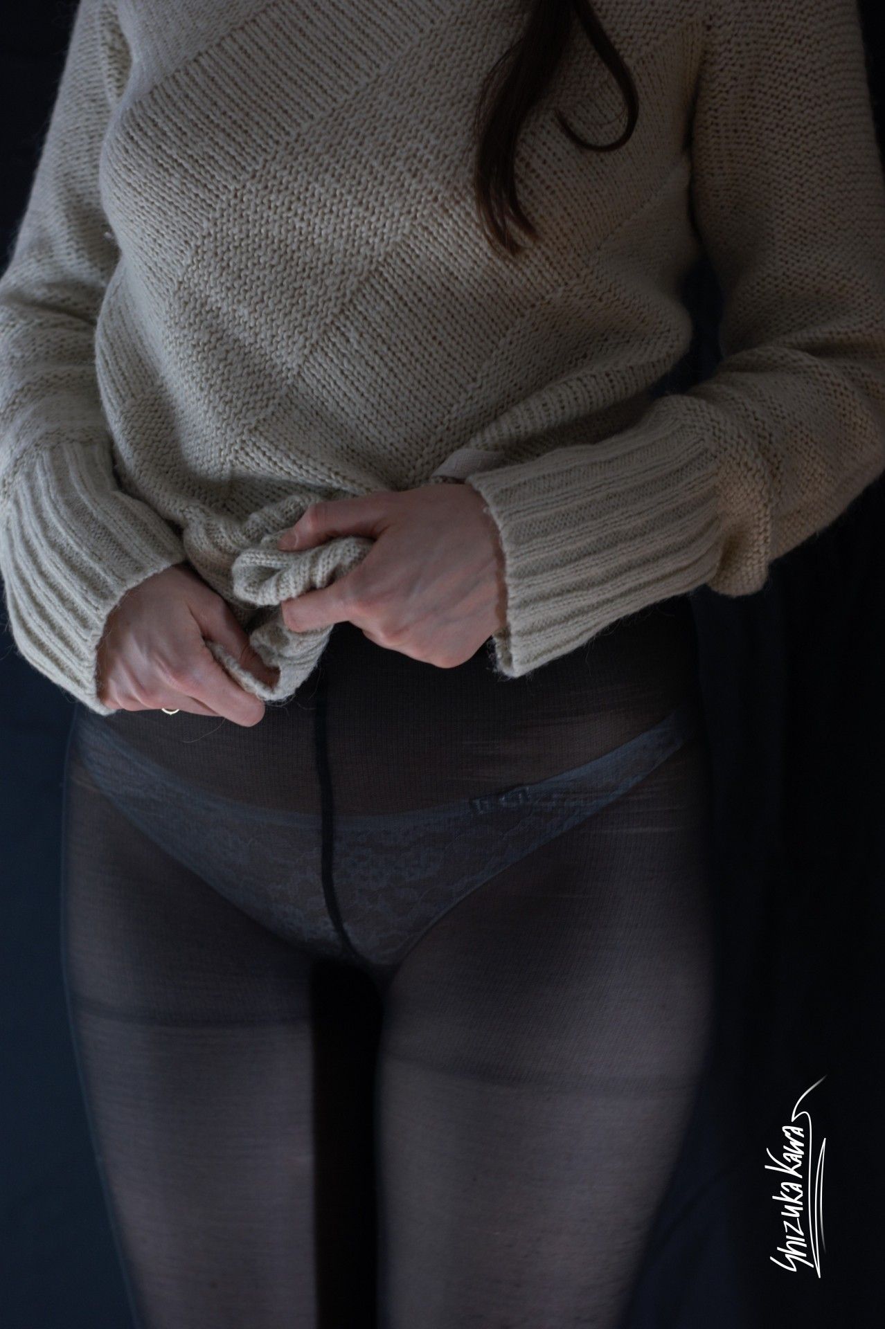 Beige Sweater and Pantyhose