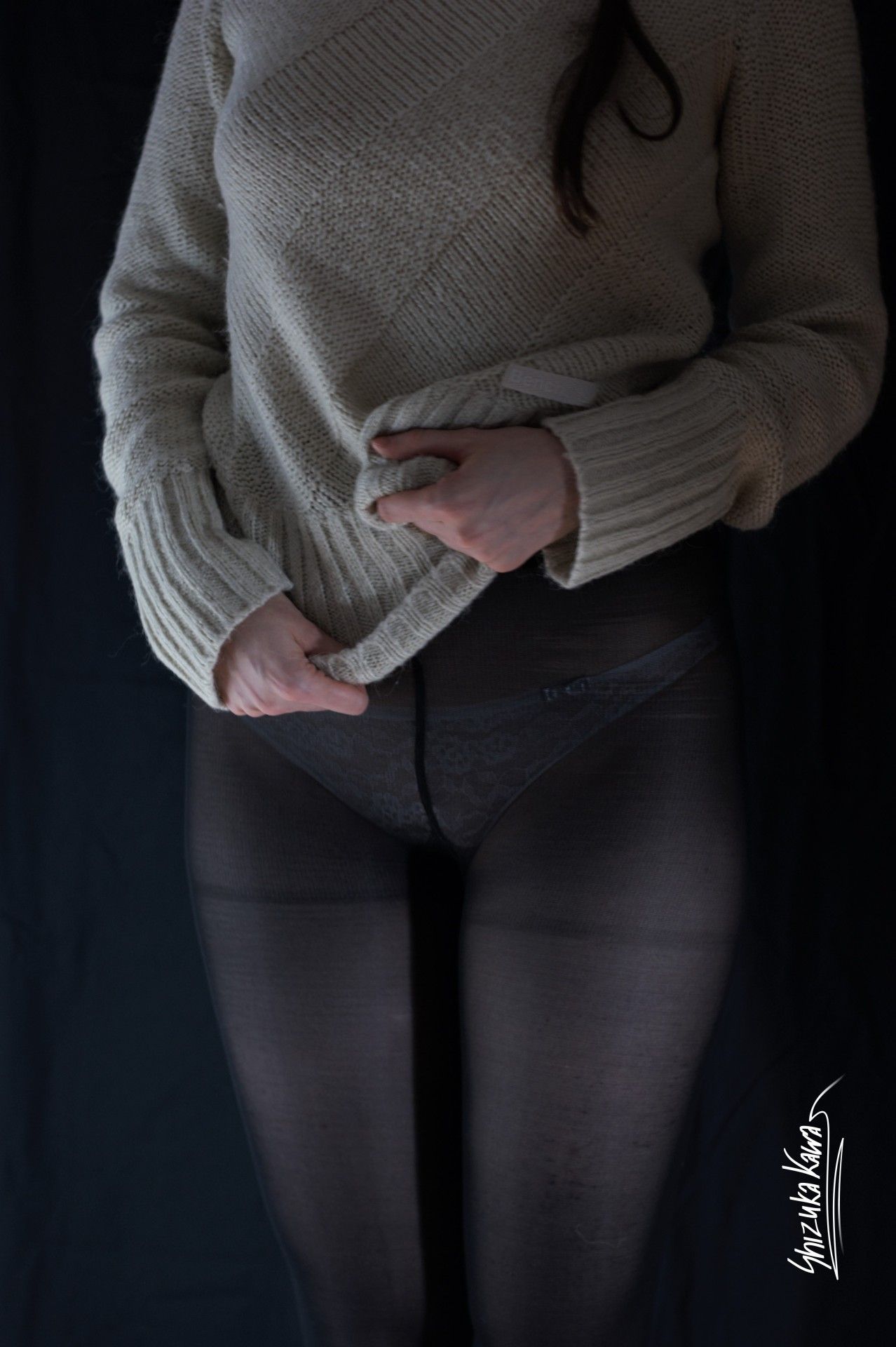 Beige Sweater and Black Pantyhose image 10