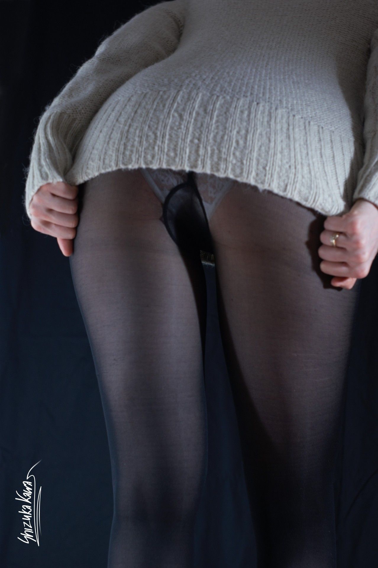 Beige Sweater and Black Pantyhose image 3