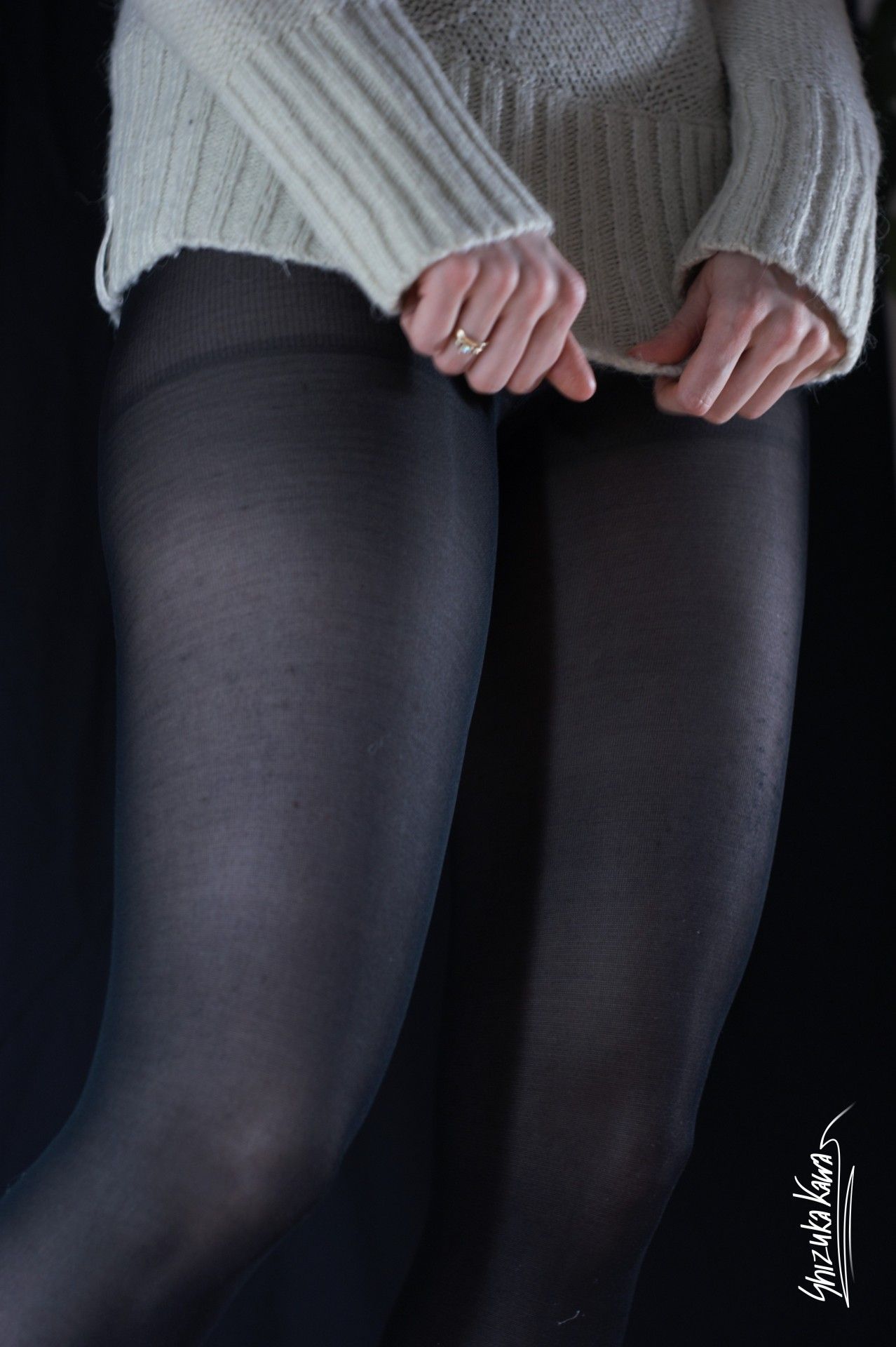 Beige Sweater and Black Pantyhose image 5