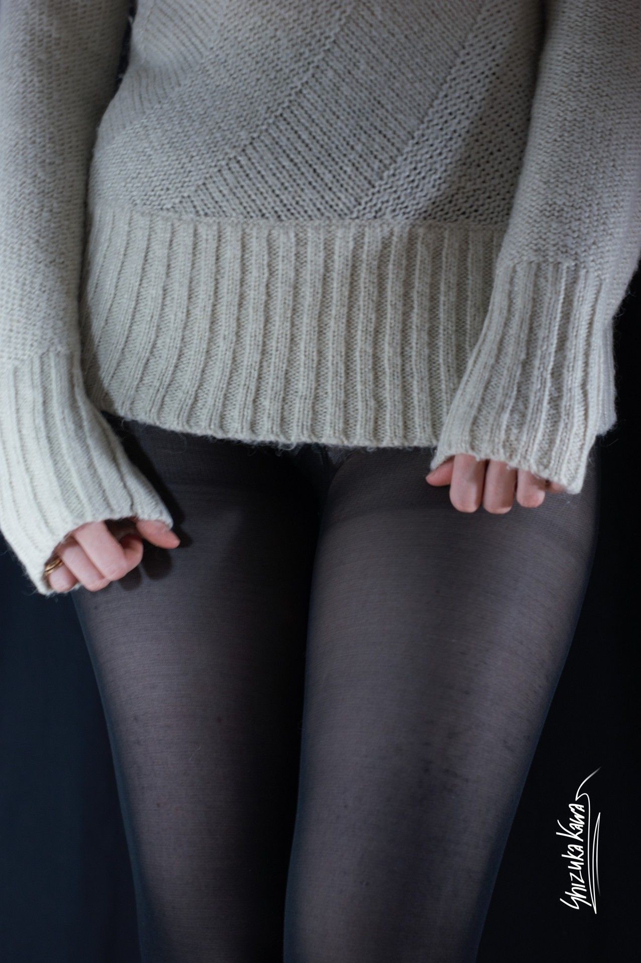 Beige Sweater and Black Pantyhose image 6