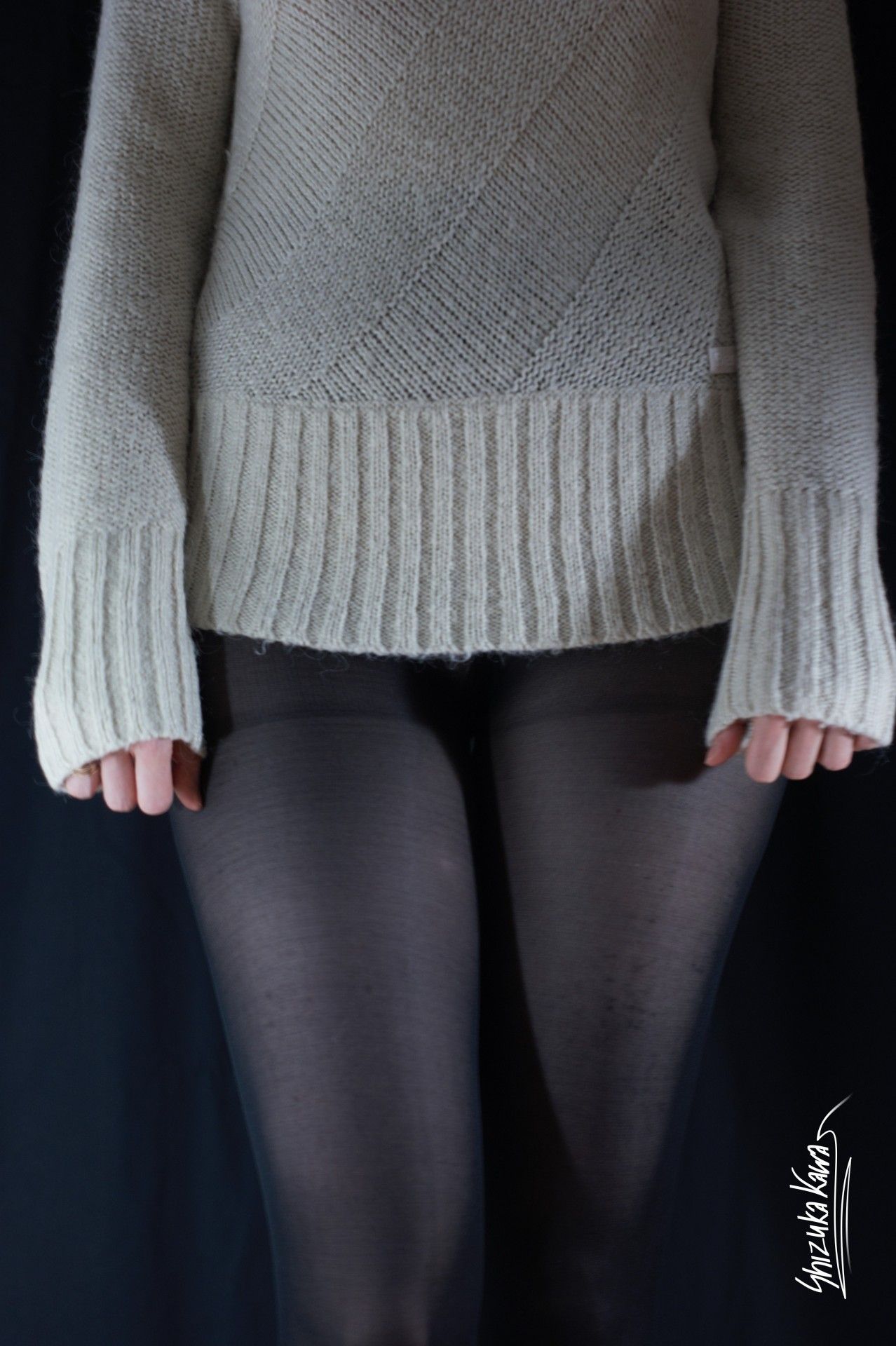 Beige Sweater and Black Pantyhose image 7