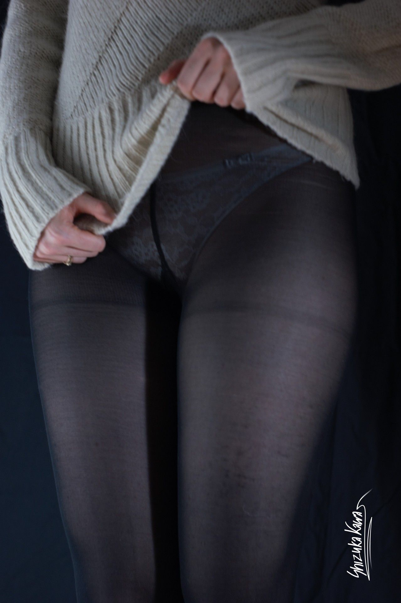 Beige Sweater and Black Pantyhose image 8