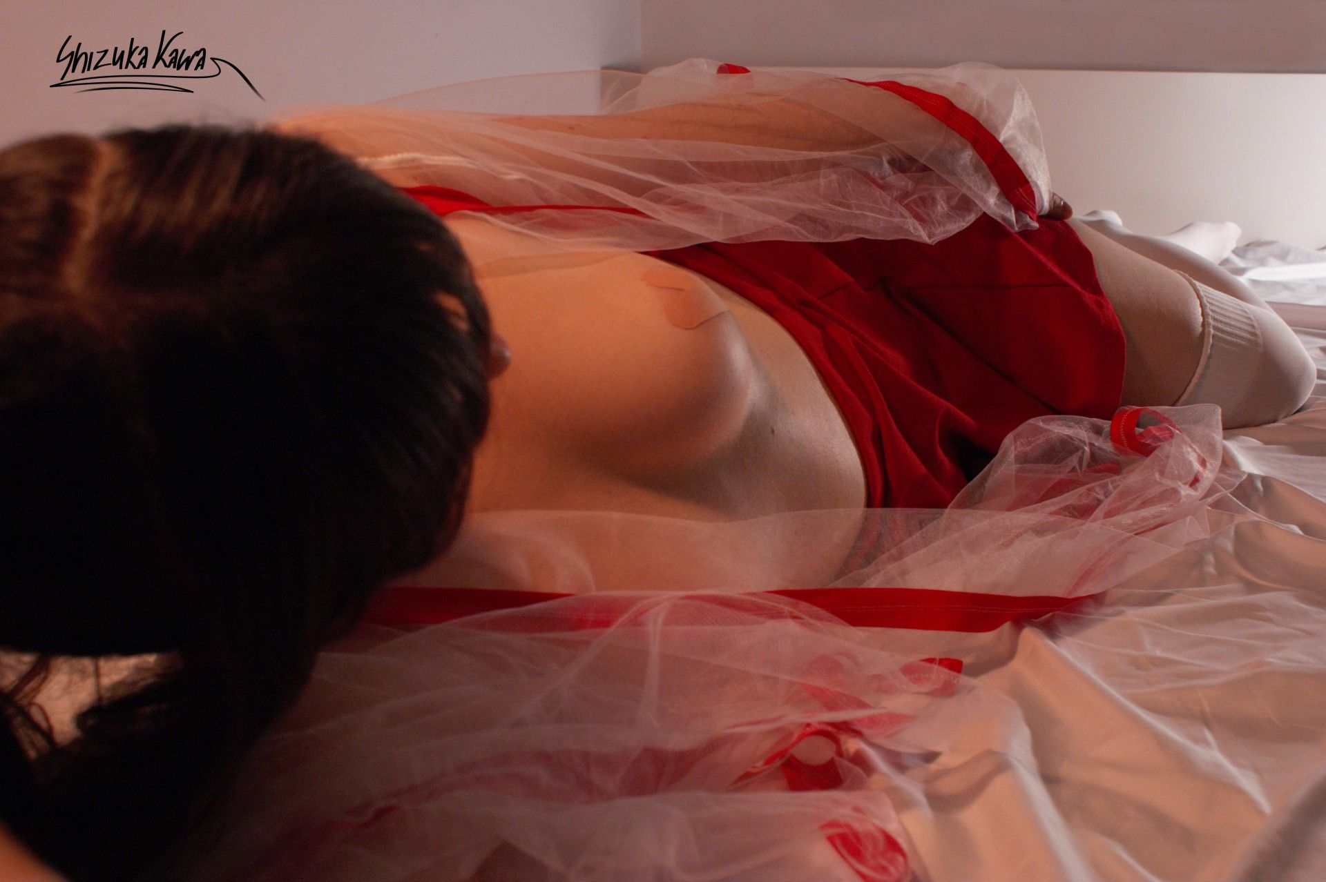 Miko Priestess in See-through Kimono with Maebari and Heart-shaped Pasties image 14