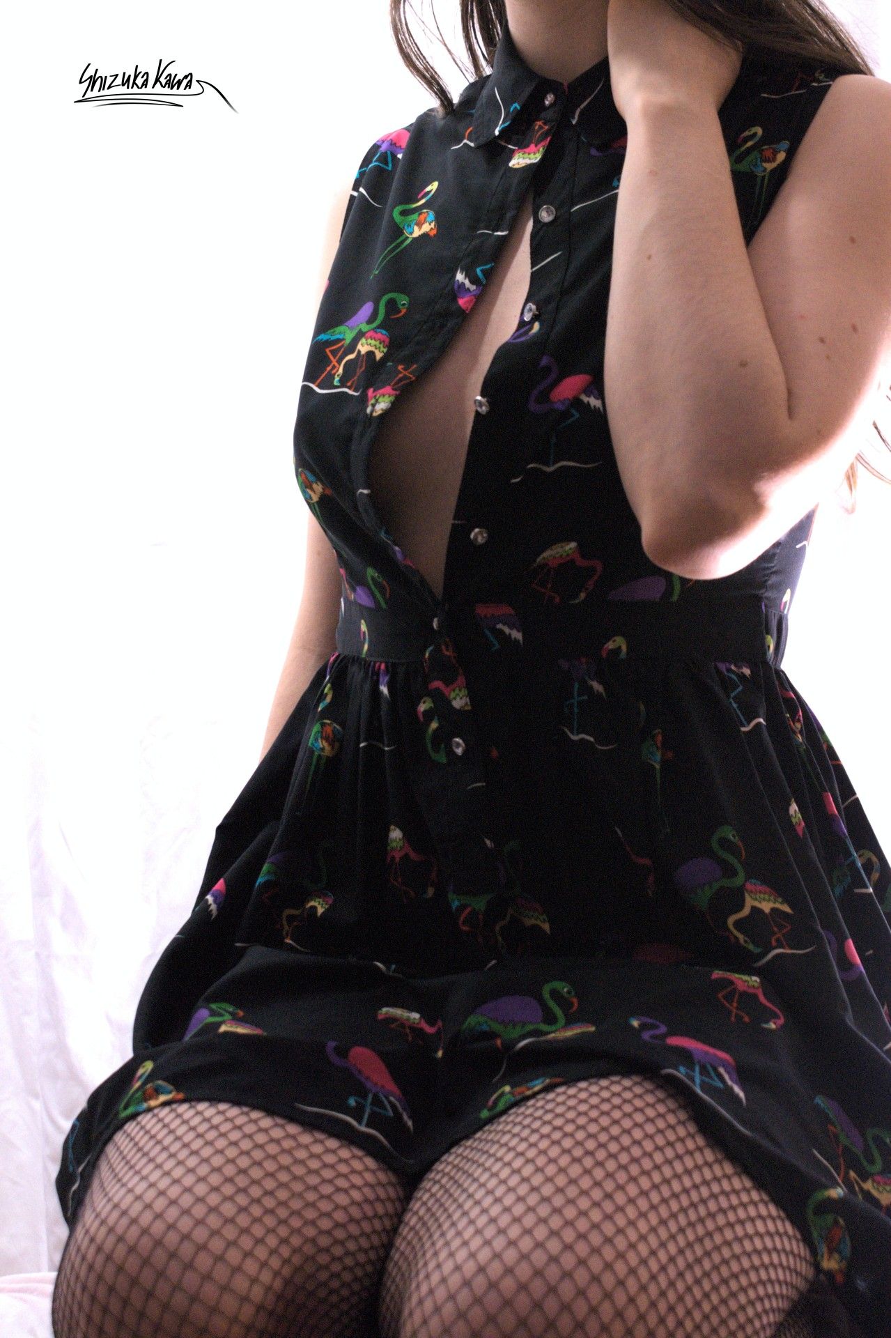 Braless and Pantyless Casual Dress with Fishnet Pantyhose image 16