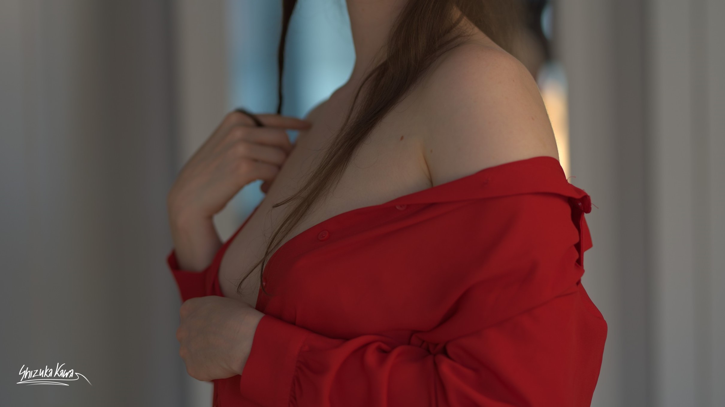 Red Shirt, Lingerie and High Heels image 14