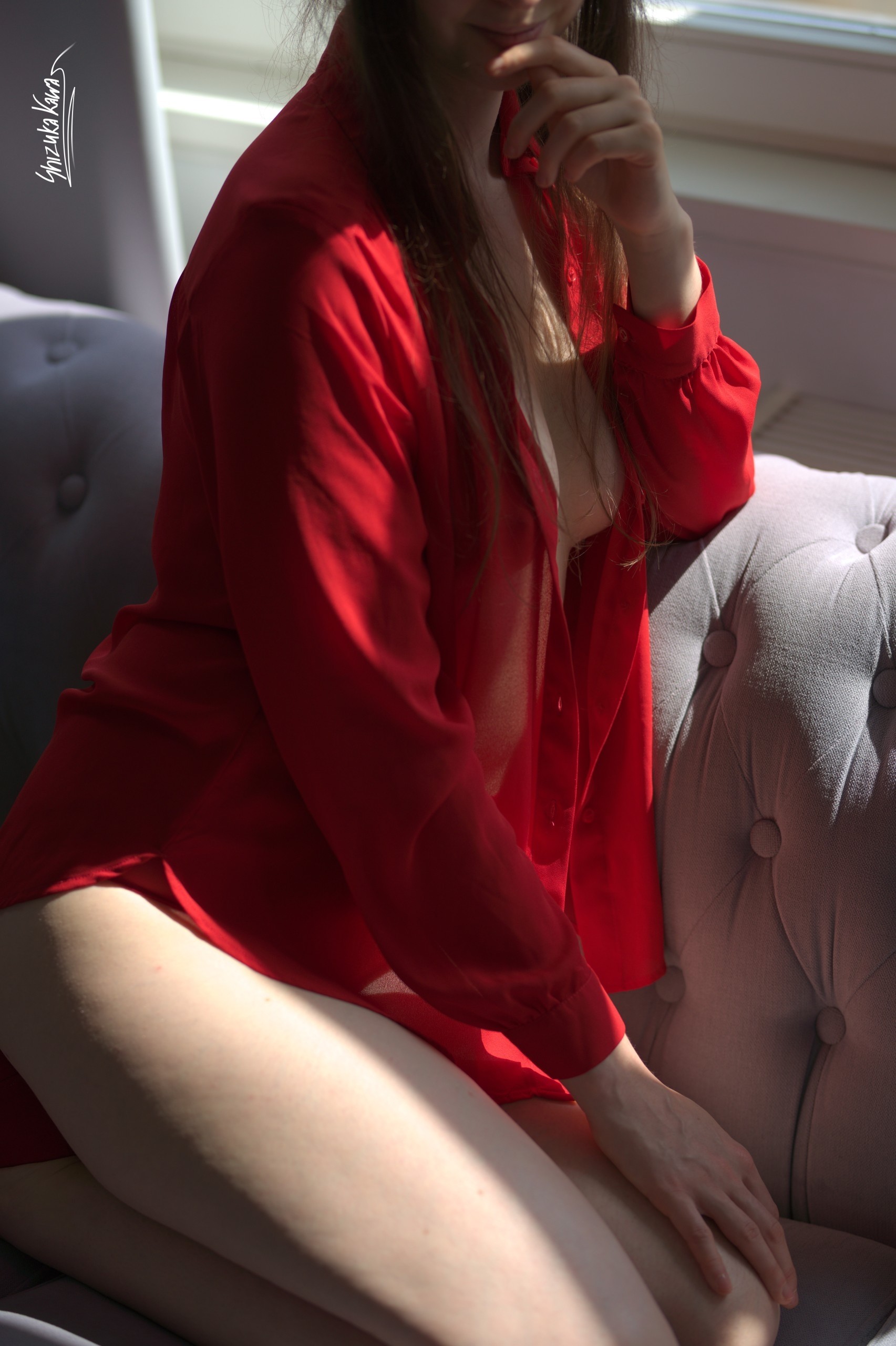 Red Shirt, Lingerie and High Heels image 6