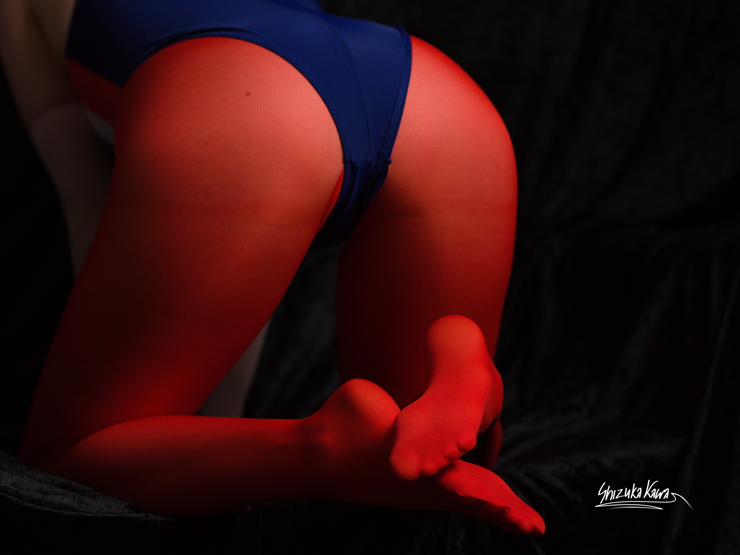 One Piece Competition Swimsuit with Red Pantyhose and White Gloves image 2