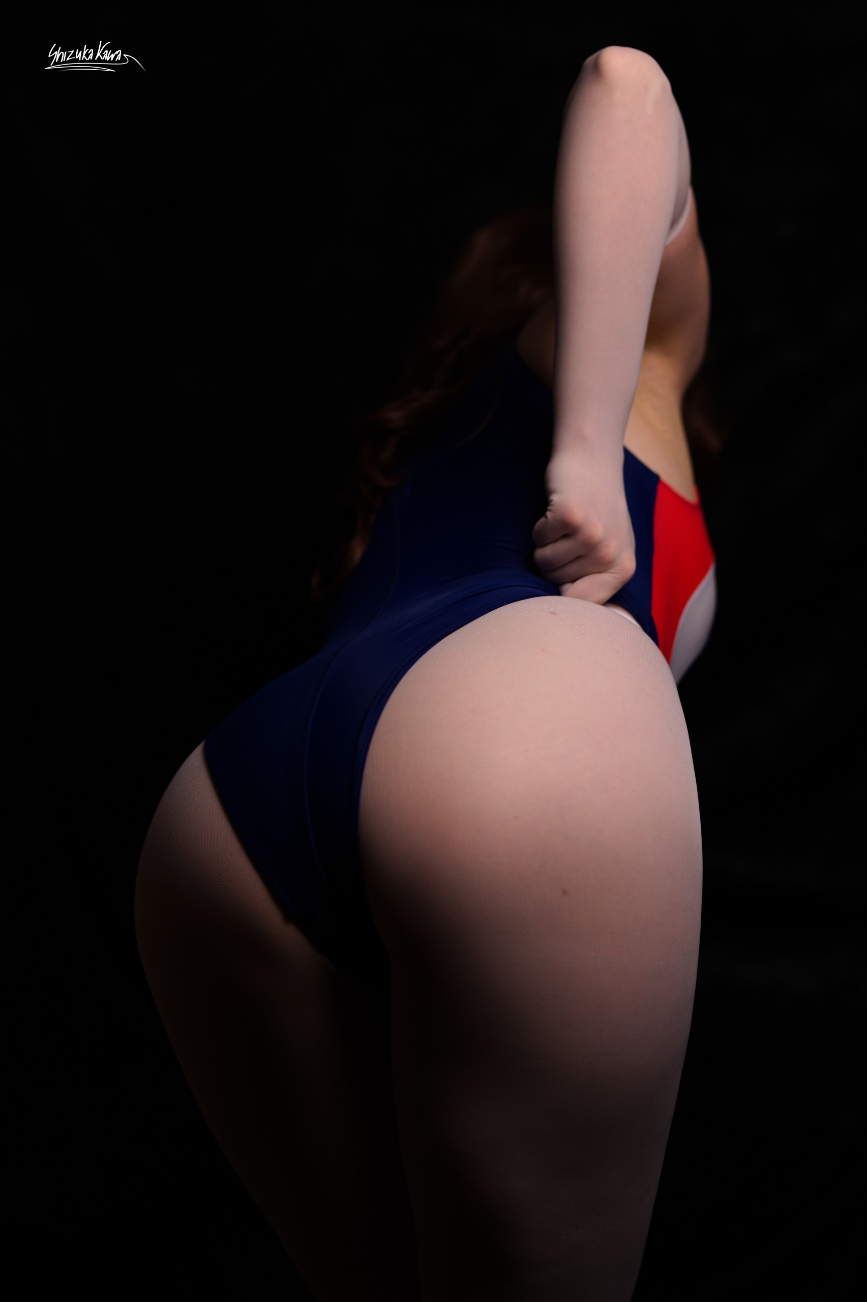 One Piece Competition Swimsuit with White Pantyhose and Gloves image 9