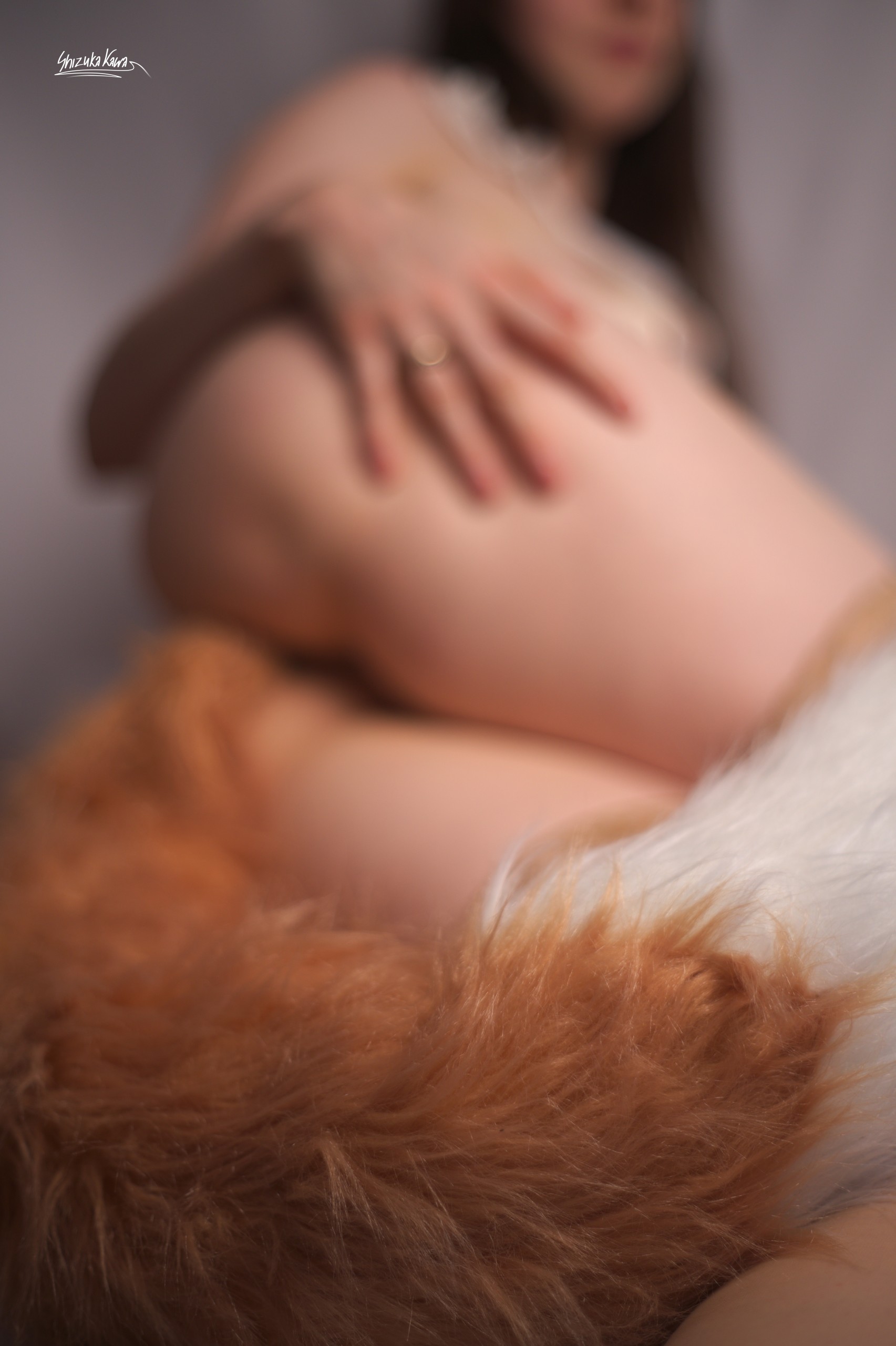 Foxgirl in Apron with Pasties and Beige Lace-Trimmed Stockings image 12