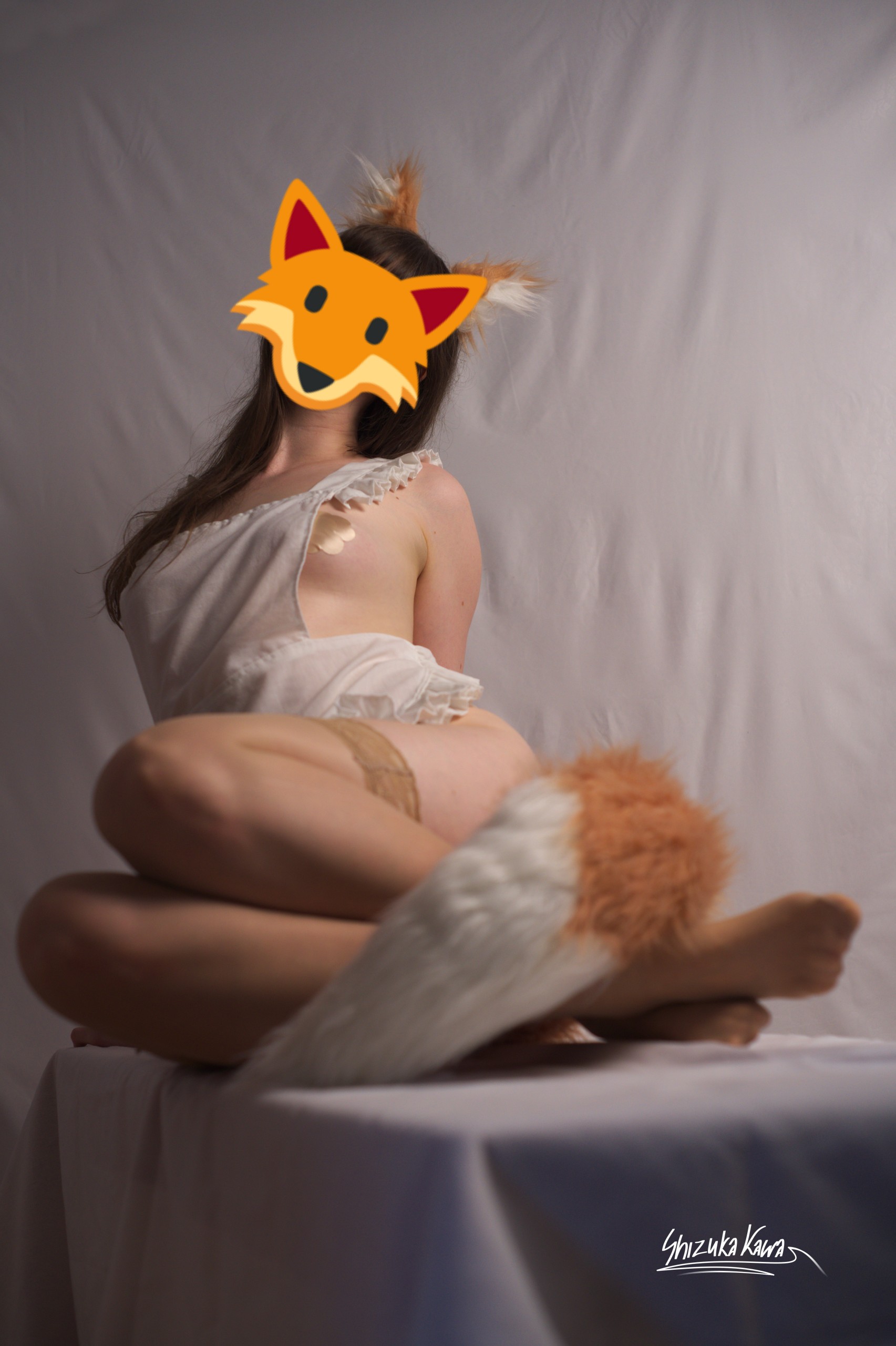 Foxgirl in Apron with Pasties and Beige Lace-Trimmed Stockings image 34