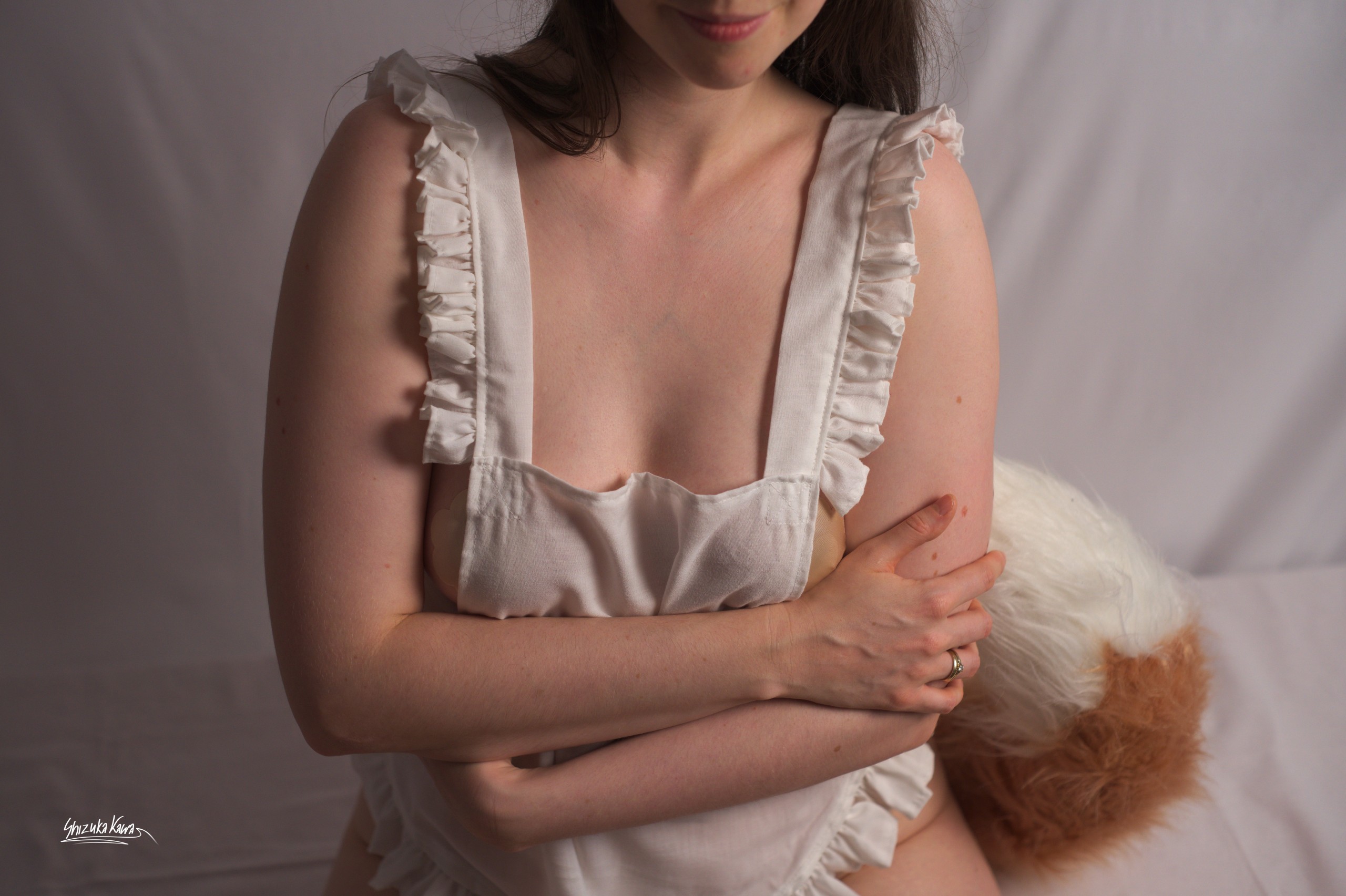 Foxgirl in Apron with Pasties and Beige Lace-Trimmed Stockings image 36