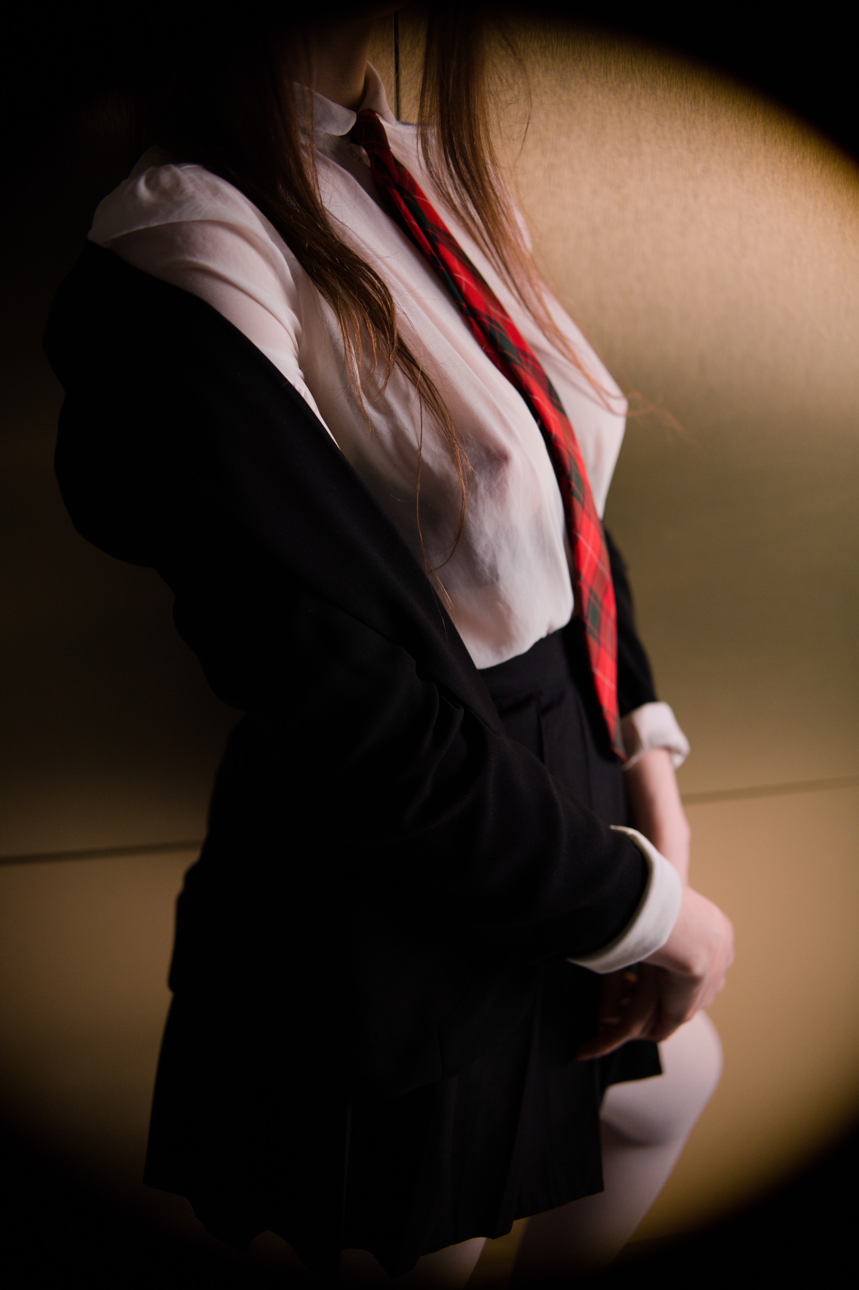 Schoolgirl in Transparent Shirt with Cupless Bra, Crotchless Panties and Garter Belt image 12